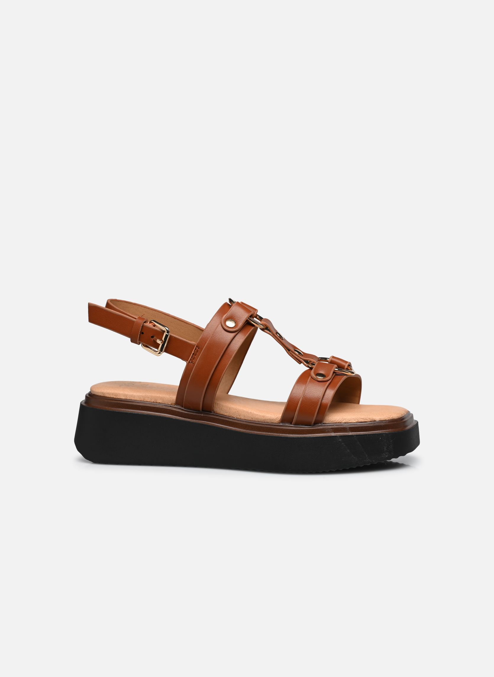 Sandalen met sleehak en plateau Nyokola dames bruin Texto Sandalen met sleehak en plateau Nyokola dames bruin Cognac