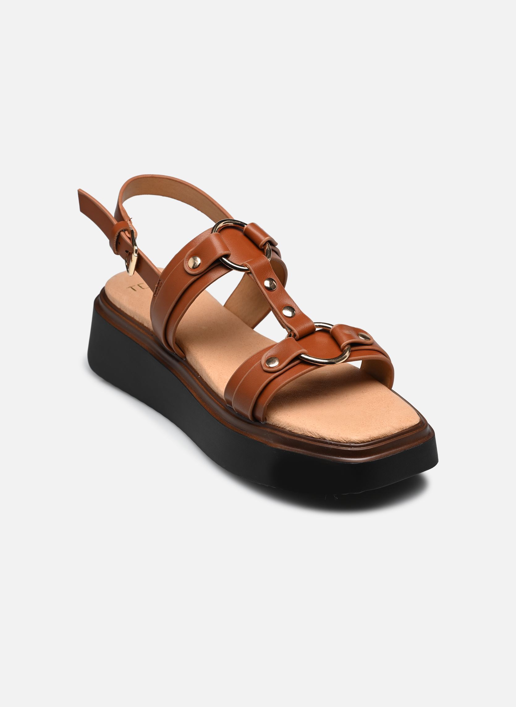 Sandalen met sleehak en plateau Nyokola dames bruin Texto Sandalen met sleehak en plateau Nyokola dames bruin Cognac