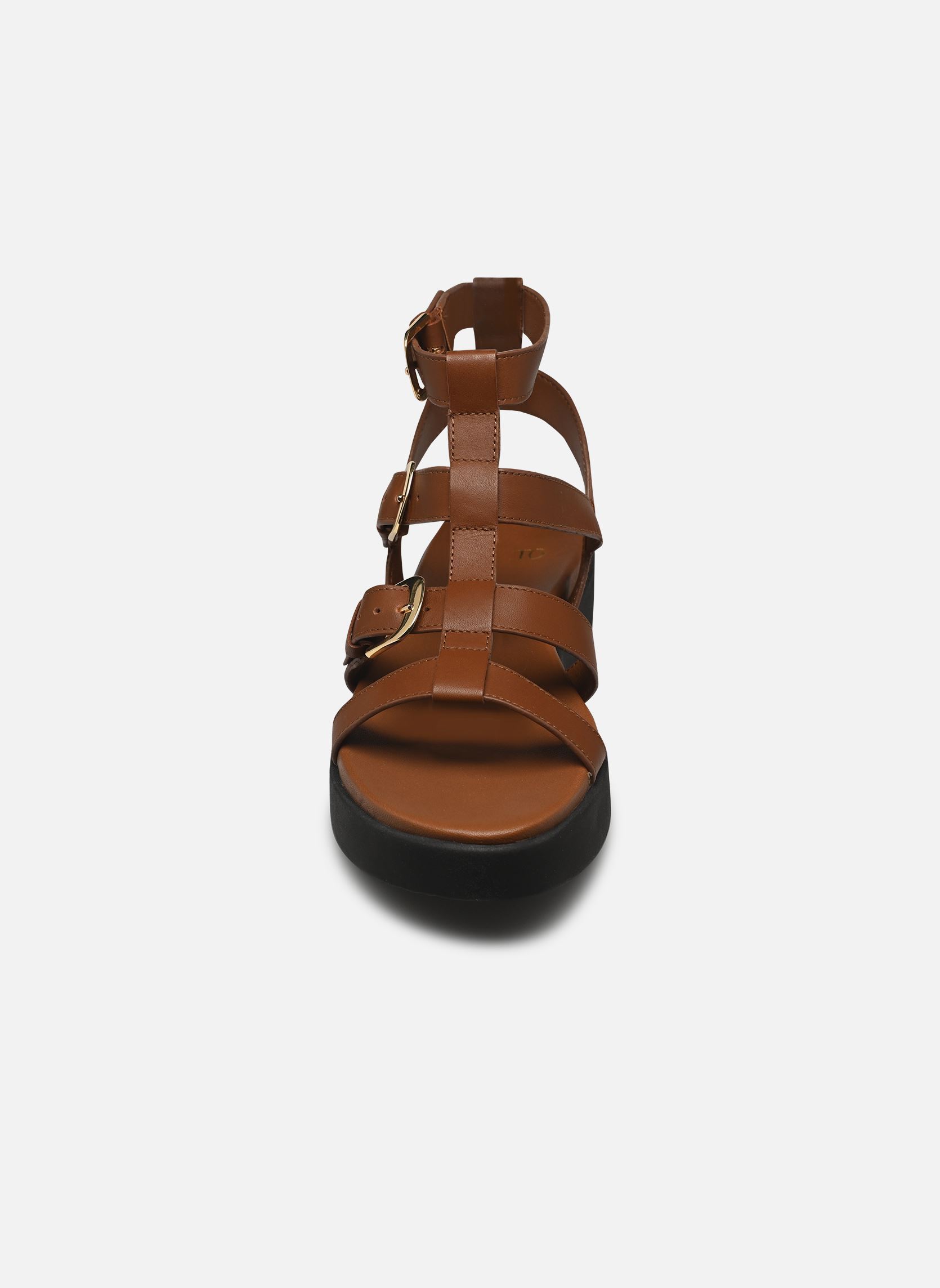 Sandales Compensées Texto En Cuir Marron - Talon Très Haut (plus De 10 Cm) - Pointure 37