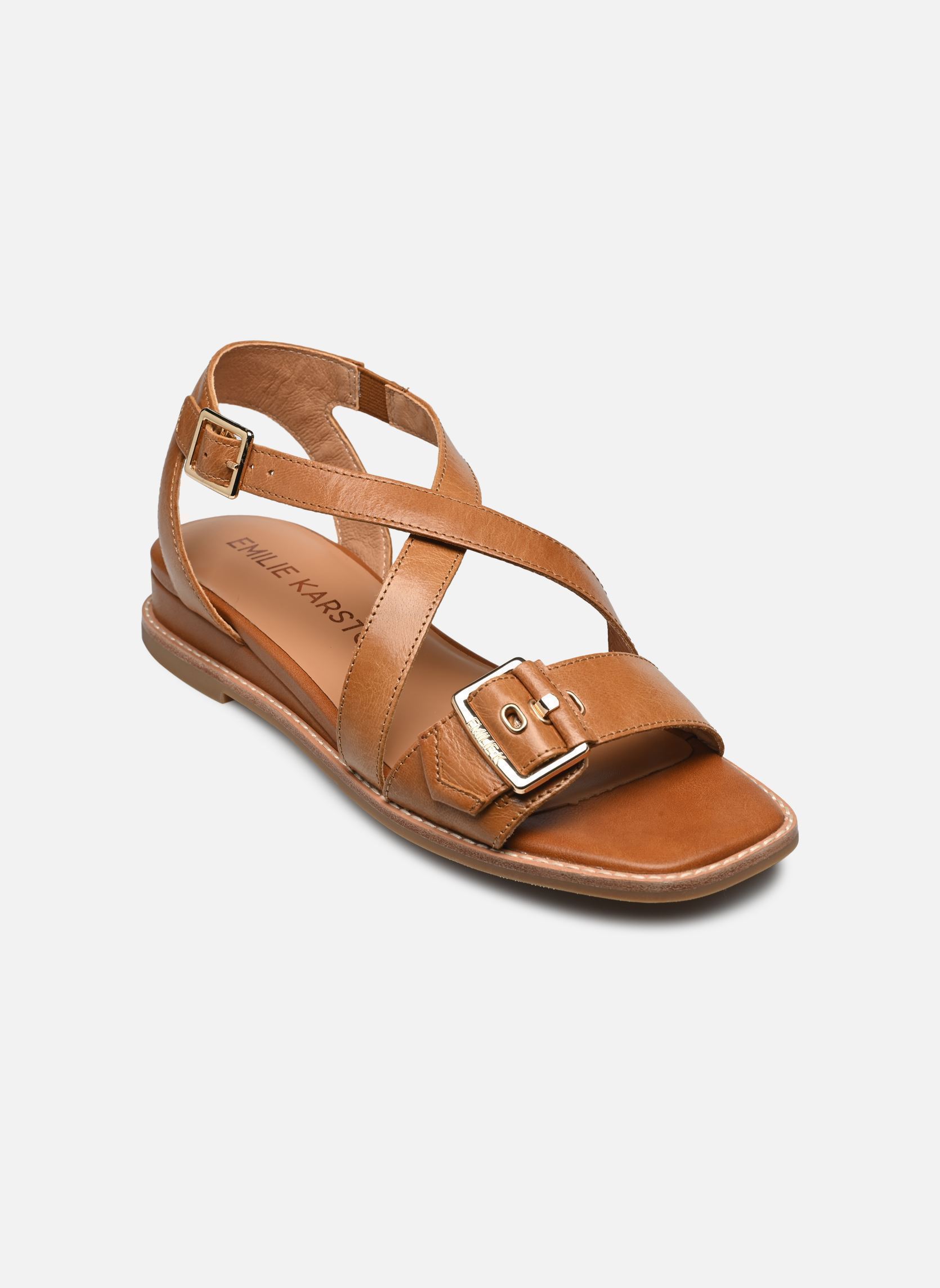 Platte sandalen Lucie dames bruin Karston Platte sandalen Lucie dames bruin Cognac
