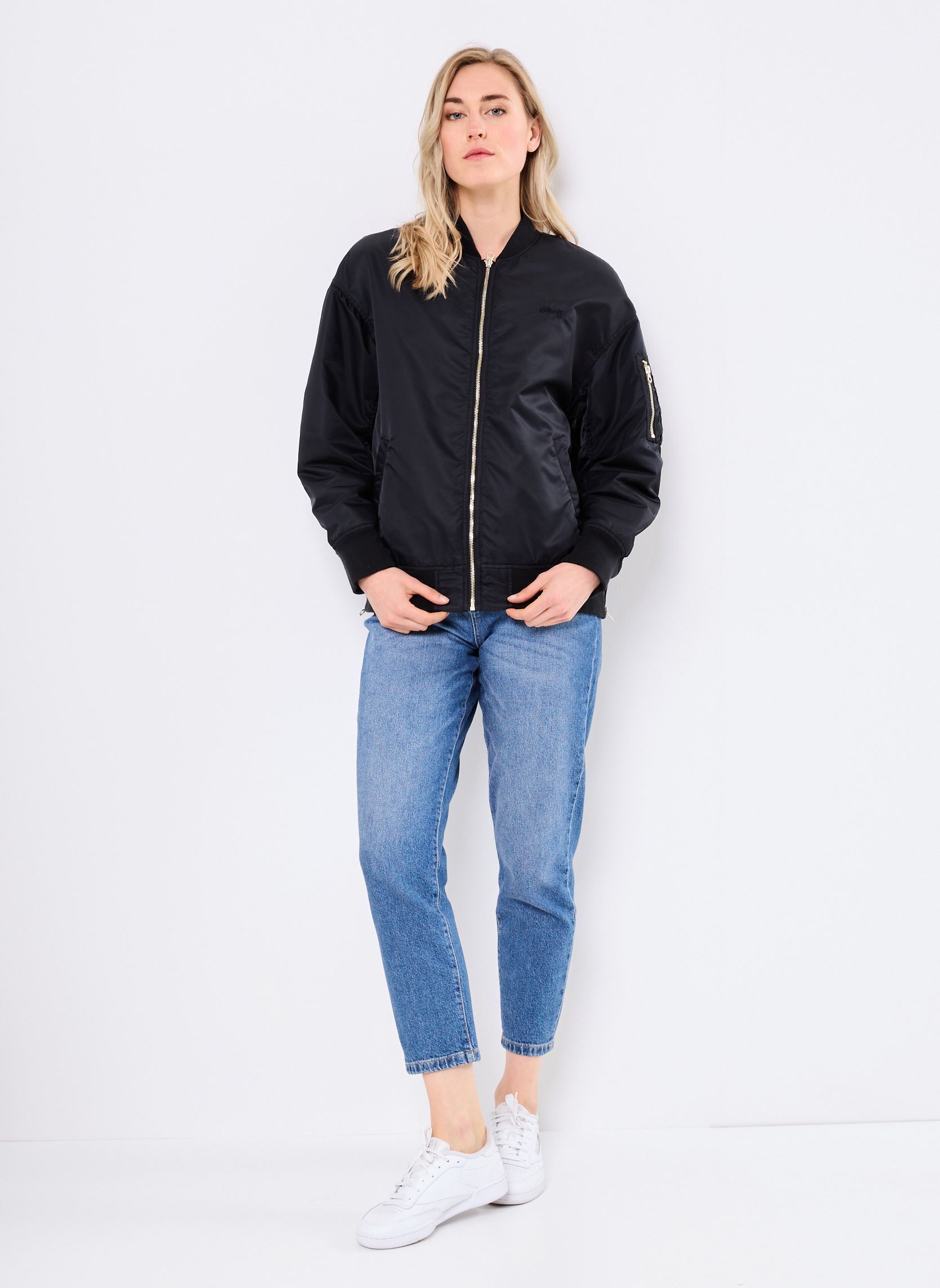 Bomberjacken Bomber Femme Long Zippe Cote Schott damen schwarz Schott Bomberjacken Bomber Femme Long Zippe Cote Schott damen schwarz BLACK