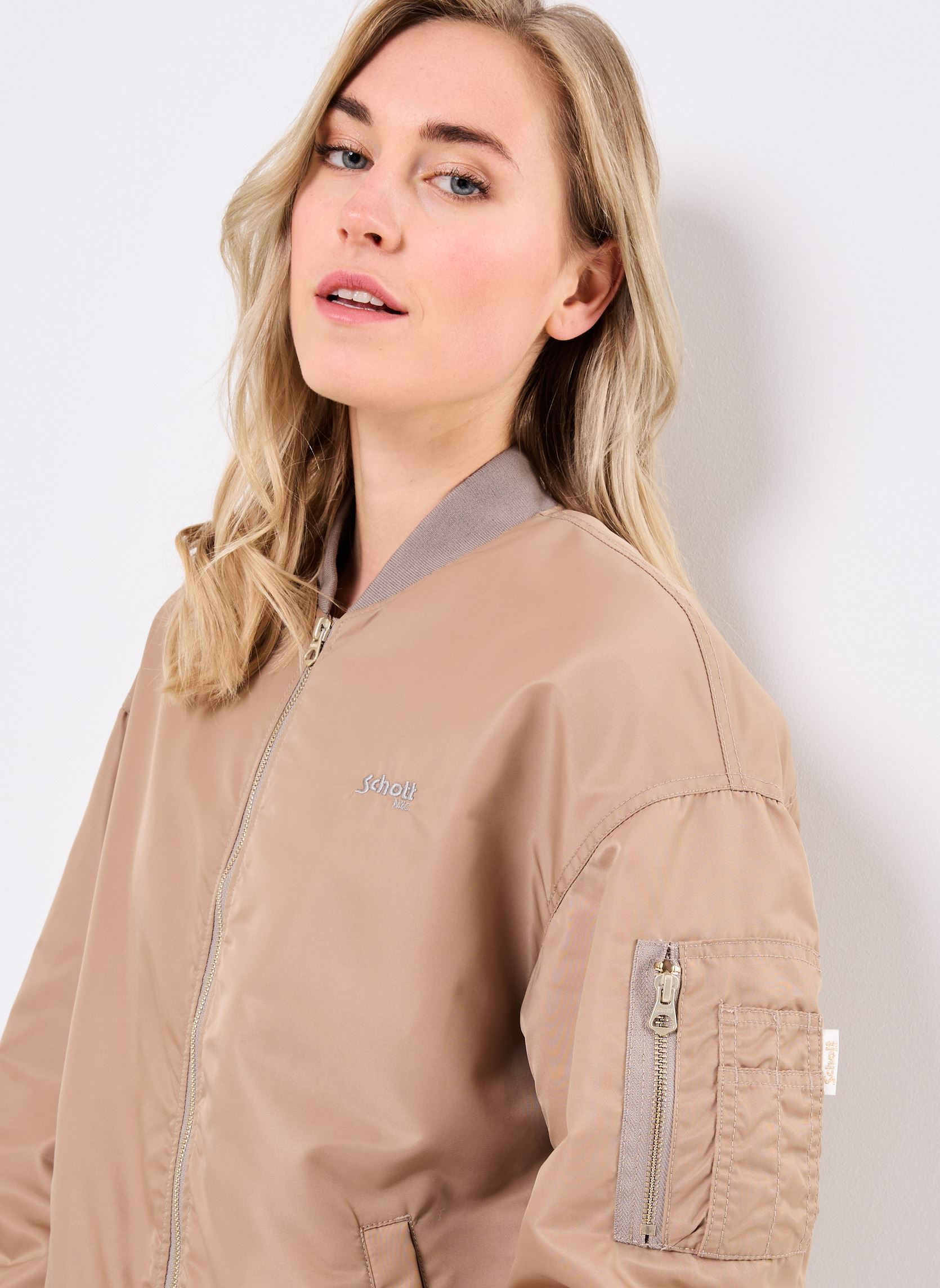 Blousons Bomber Femme Long Zippe Cote Schott femme beige Schott Blousons Bomber Femme Long Zippe Cote Schott femme beige DESERT