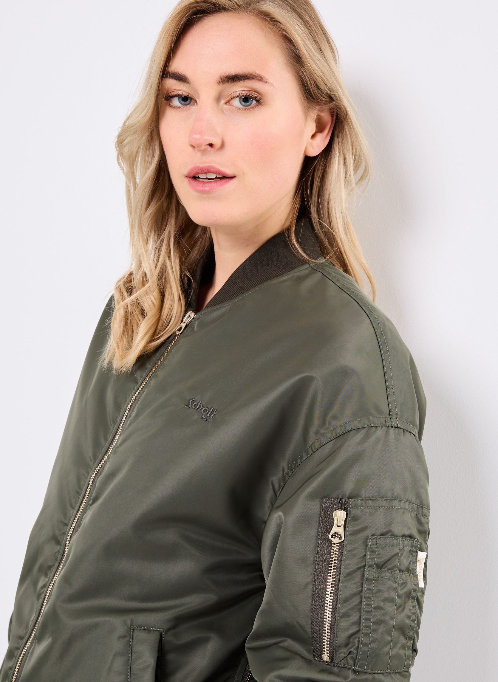 Blousons Bomber Femme Long Zippe Cote Schott femme vert Schott Blousons Bomber Femme Long Zippe Cote Schott femme vert US GREEN