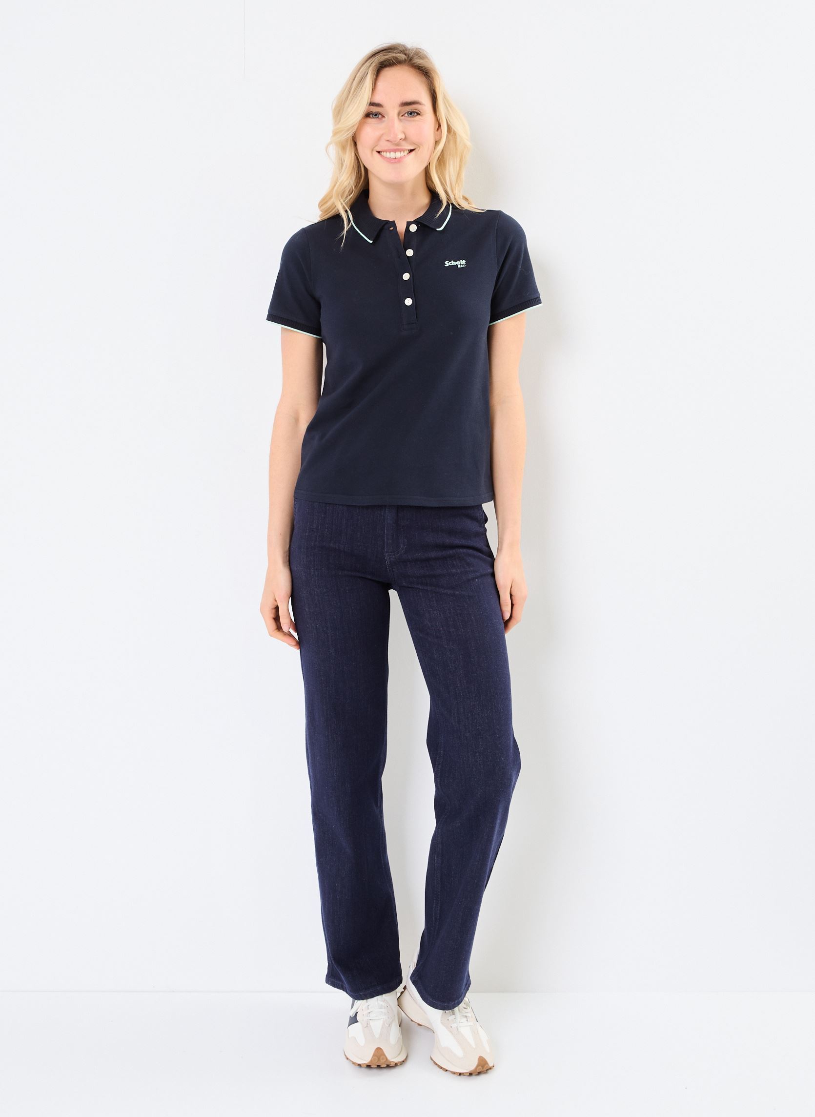 Kurzarm-Poloshirts Polo Classic Avec Bord Cote Raye Schott damen blau Schott Kurzarm-Poloshirts Polo Classic Avec Bord Cote Raye Schott damen blau NAVY
