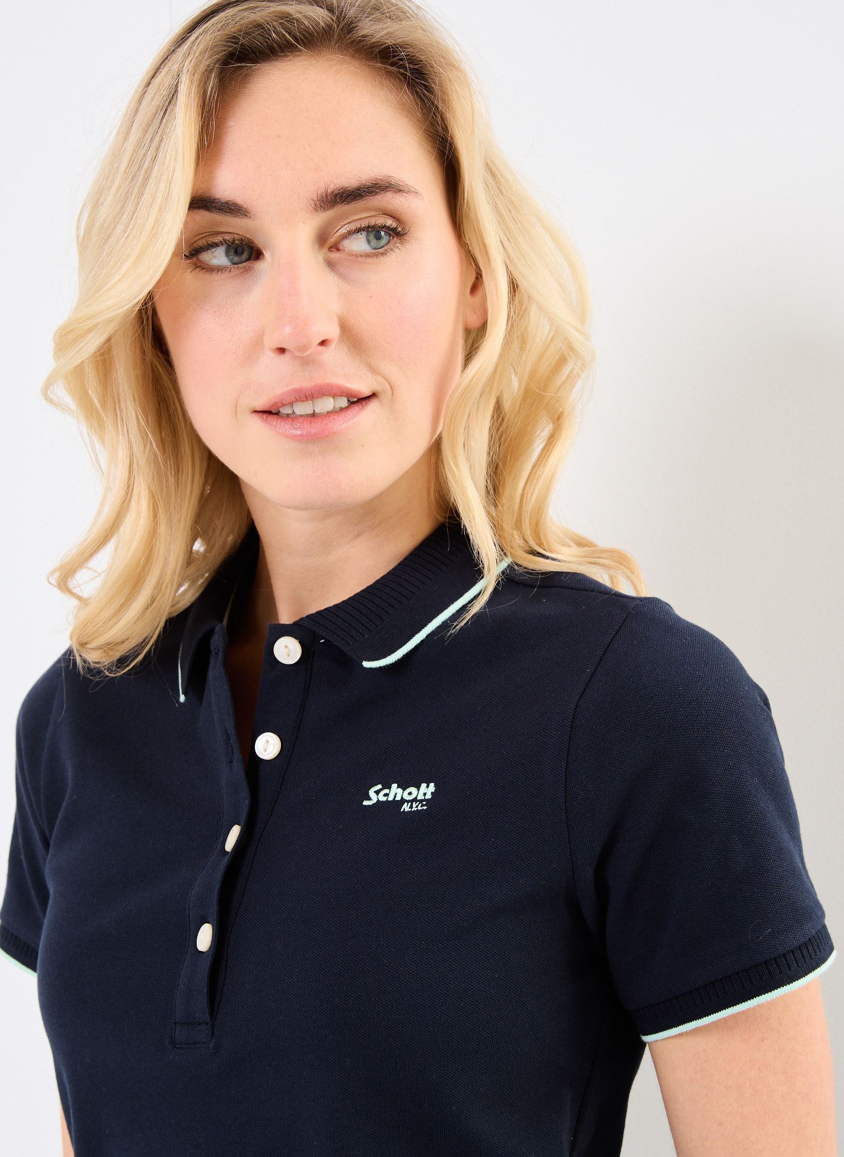 Kurzarm-Poloshirts Polo Classic Avec Bord Cote Raye Schott damen blau Schott Kurzarm-Poloshirts Polo Classic Avec Bord Cote Raye Schott damen blau NAVY