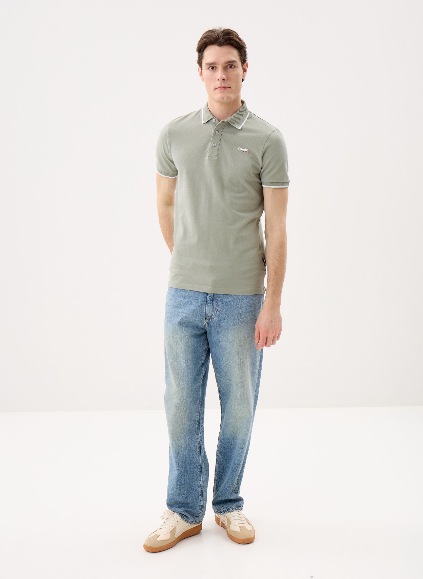 Kurzarm-Poloshirts Polo Rayures Bord Cotes Contrastees Scho herren grün Schott Kurzarm-Poloshirts Polo Rayures Bord Cotes Contrastees Scho herren grün SAGE KAKI