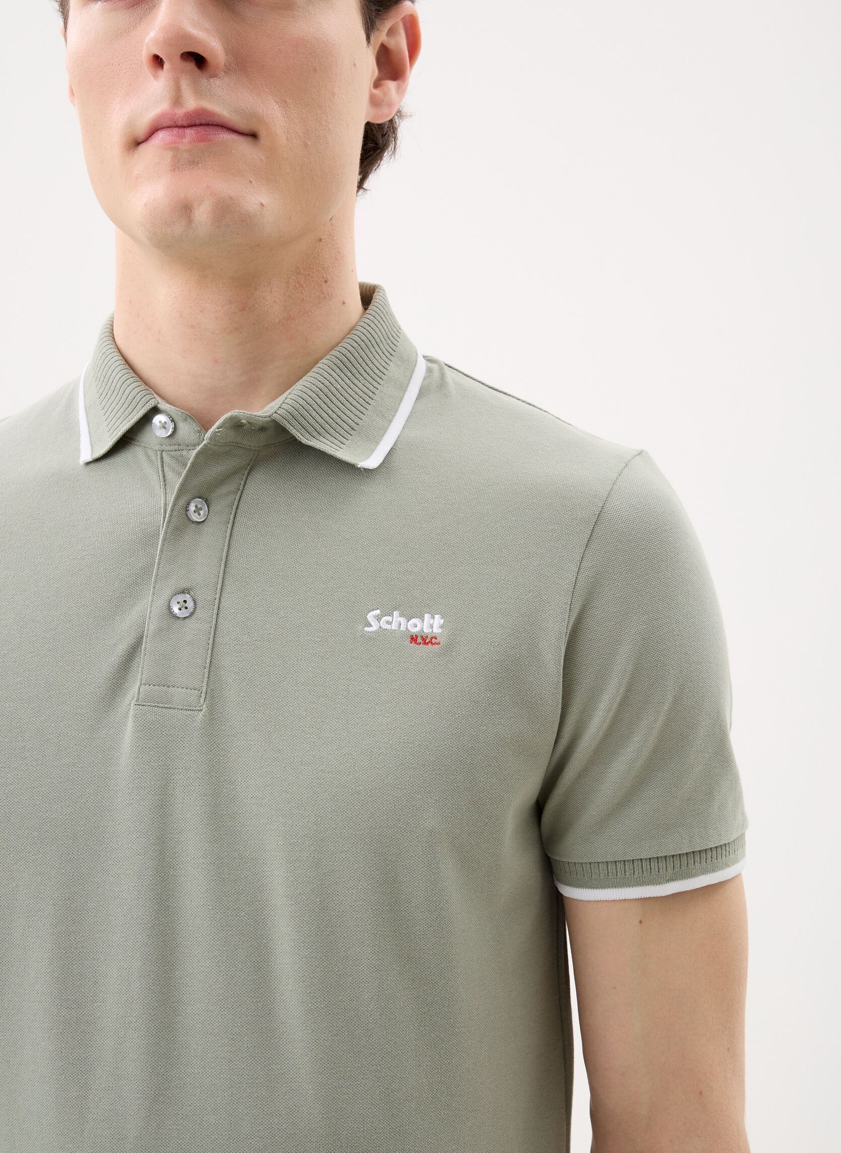 Kurzarm-Poloshirts Polo Rayures Bord Cotes Contrastees Scho herren grün Schott Kurzarm-Poloshirts Polo Rayures Bord Cotes Contrastees Scho herren grün SAGE KAKI