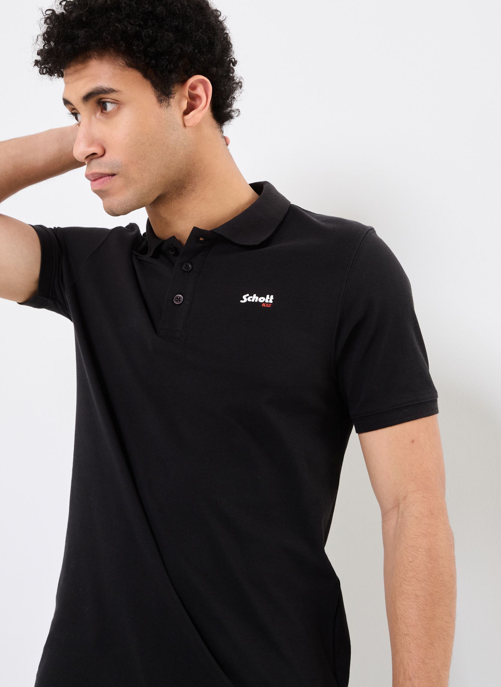 Schott Maglietta Uomo TSBRODEDML A Maniche Lunghe – Cotone 100% – Girocollo Rosso – Vestibilità Regolare – Ricamata