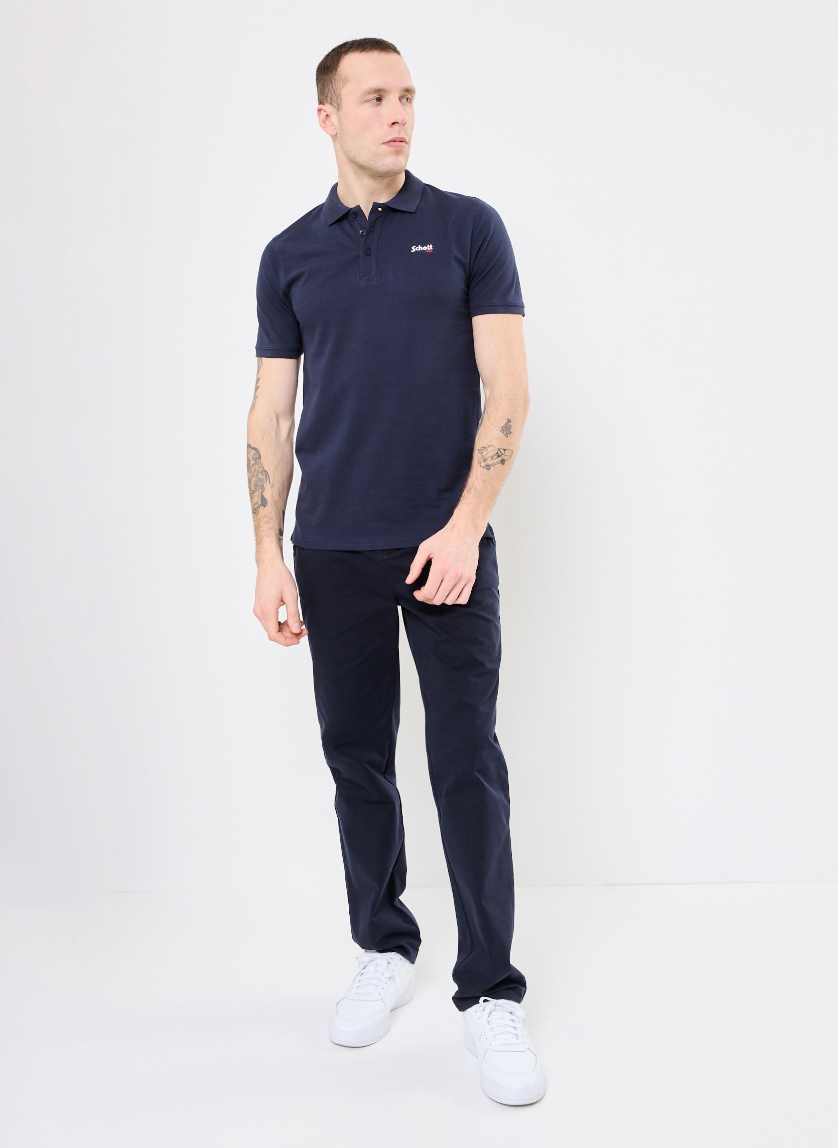 Polos manches courtes Polo Basique-PSCASUAL homme bleu Schott Polos manches courtes Polo Basique-PSCASUAL homme bleu NAVY