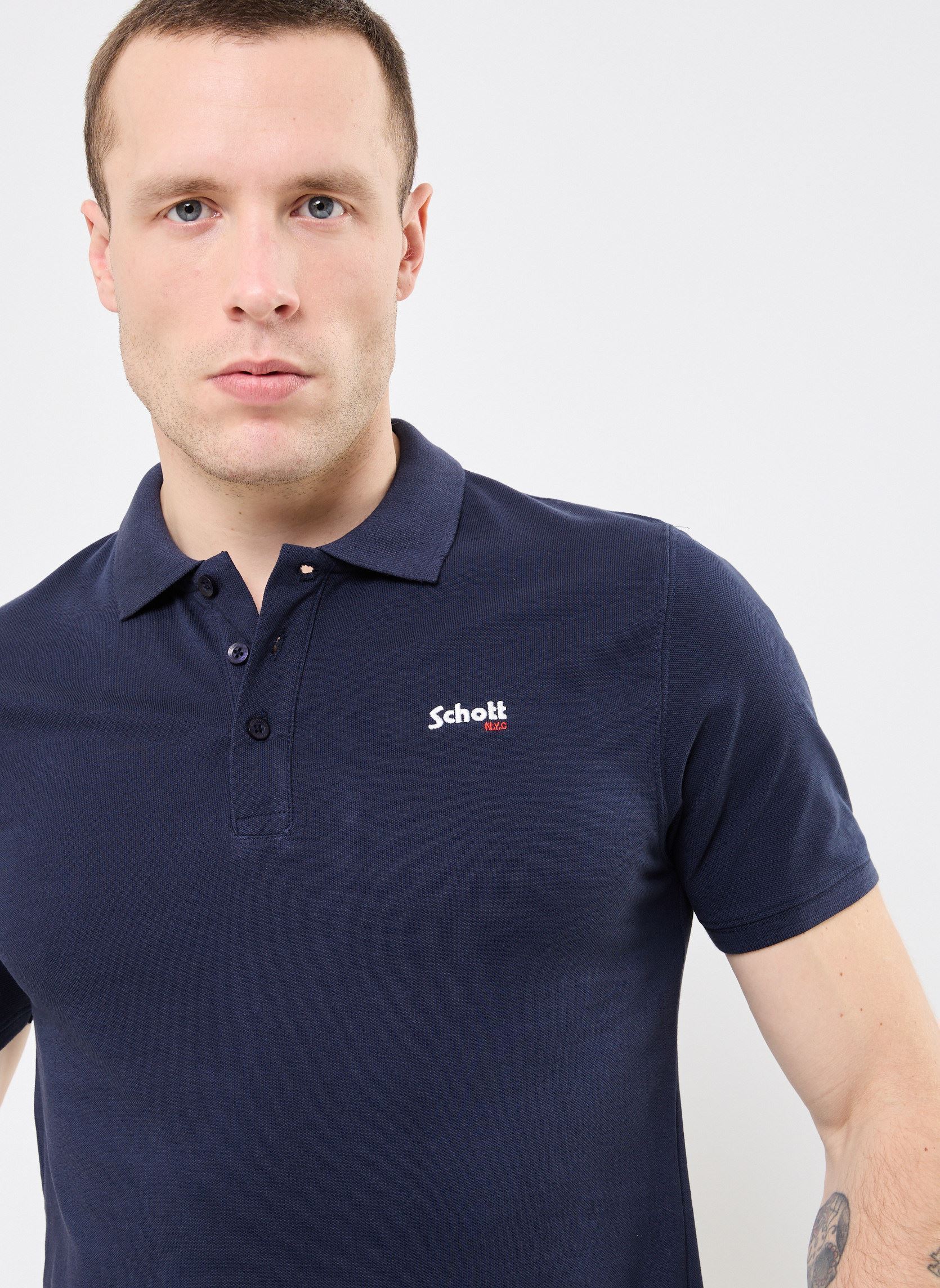 Polos manches courtes Polo Basique-PSCASUAL homme bleu Schott Polos manches courtes Polo Basique-PSCASUAL homme bleu NAVY