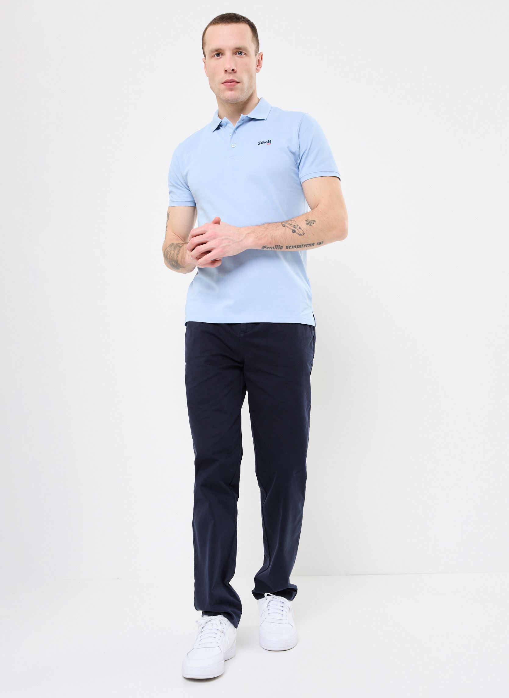 Polos manches courtes Polo Basique-PSCASUAL homme bleu Schott Polos manches courtes Polo Basique-PSCASUAL homme bleu PALE BLUE