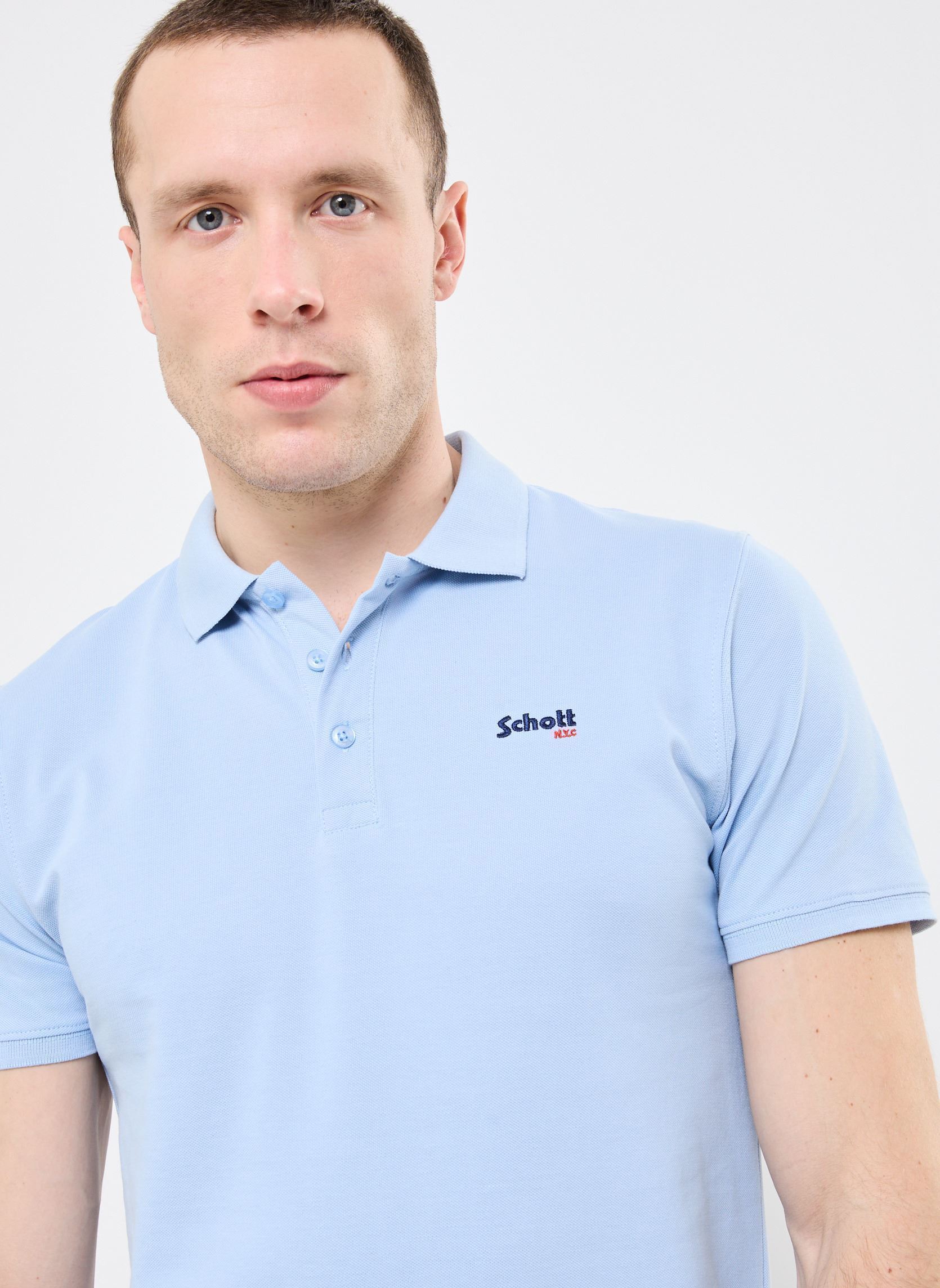 Polos manches courtes Polo Basique-PSCASUAL homme bleu Schott Polos manches courtes Polo Basique-PSCASUAL homme bleu PALE BLUE