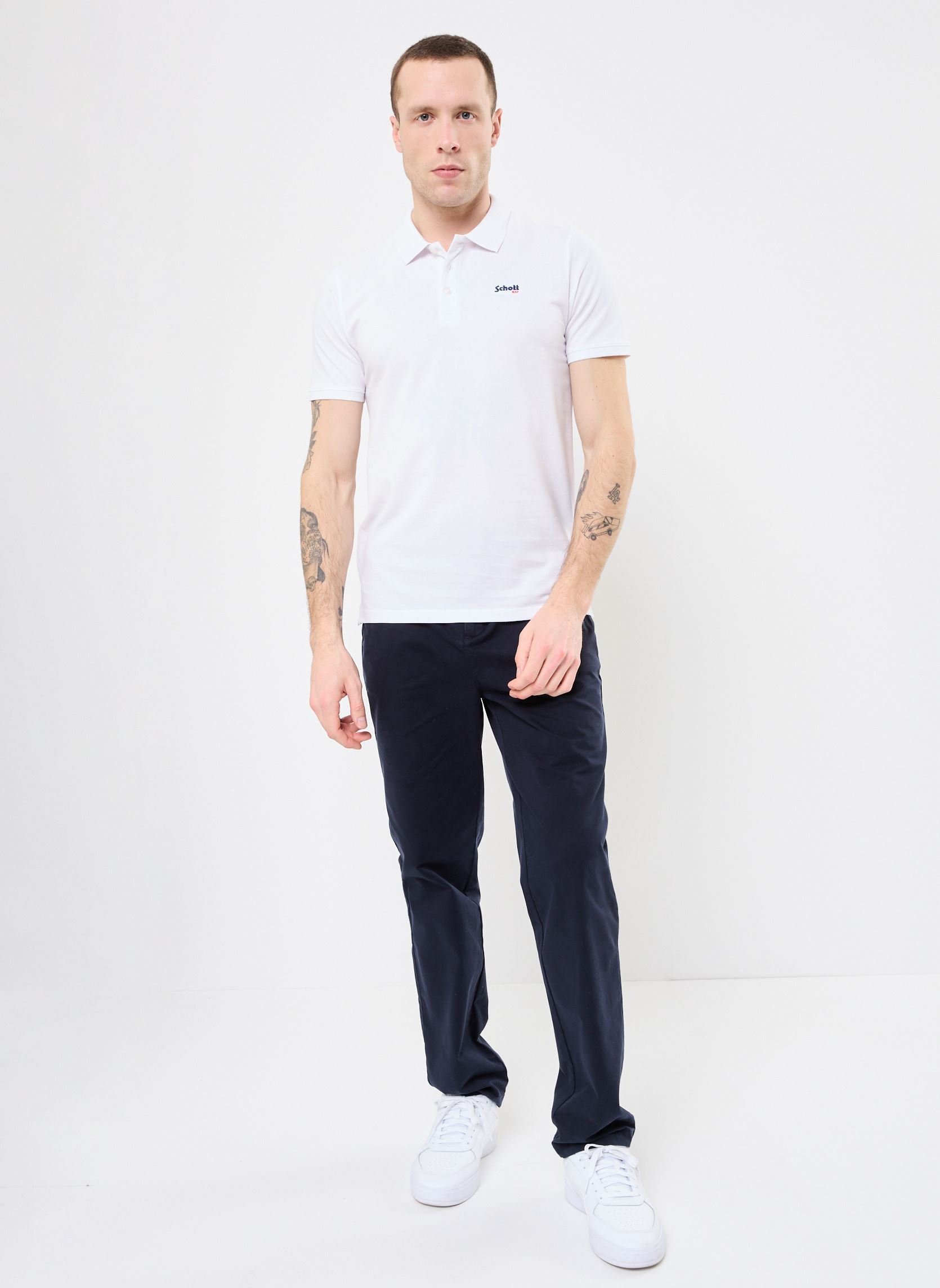 Polos manches courtes Polo Basique-PSCASUAL homme blanc Schott Polos manches courtes Polo Basique-PSCASUAL homme blanc WHITE
