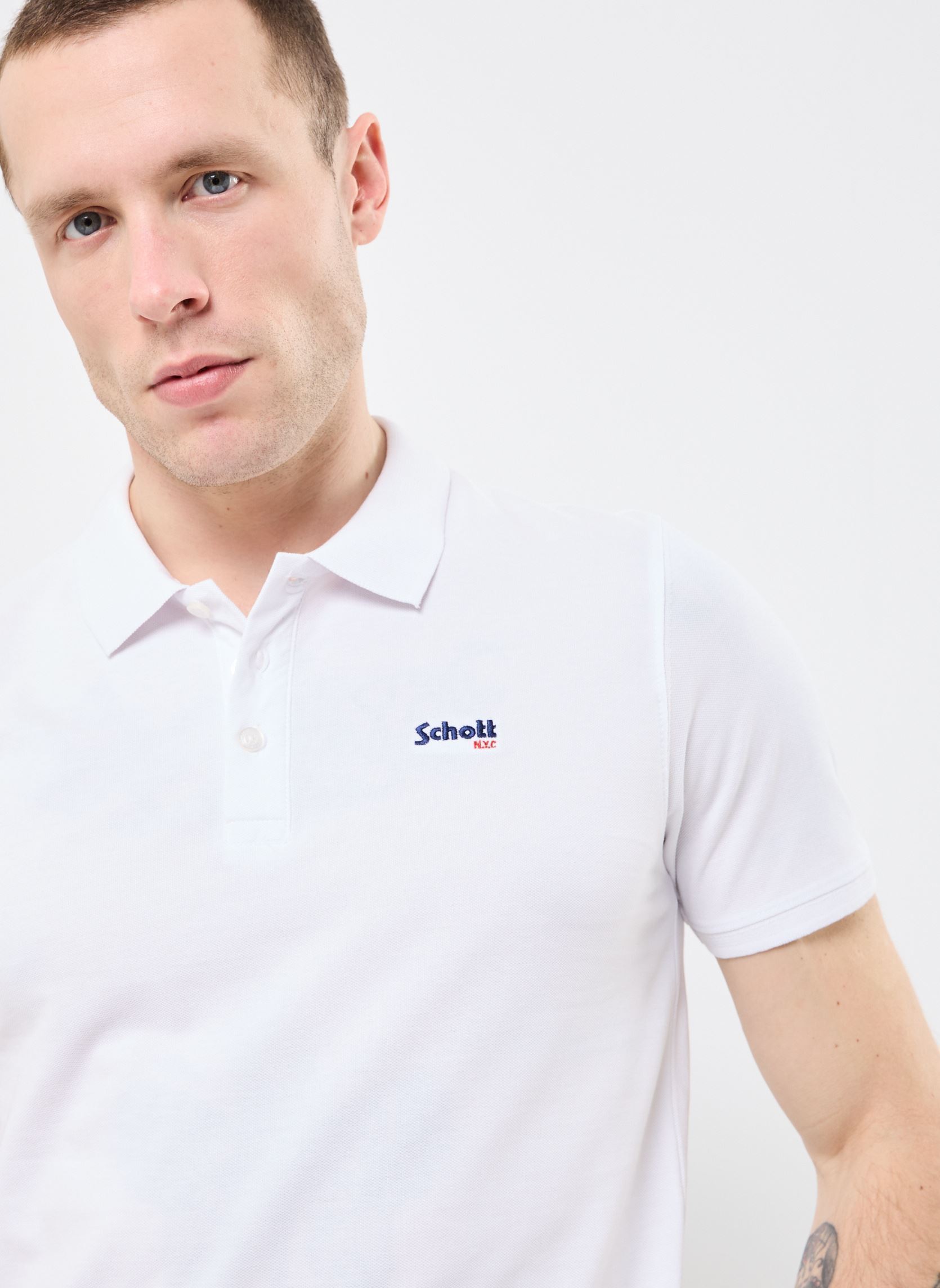 Polos manches courtes Polo Basique-PSCASUAL homme blanc Schott Polos manches courtes Polo Basique-PSCASUAL homme blanc WHITE