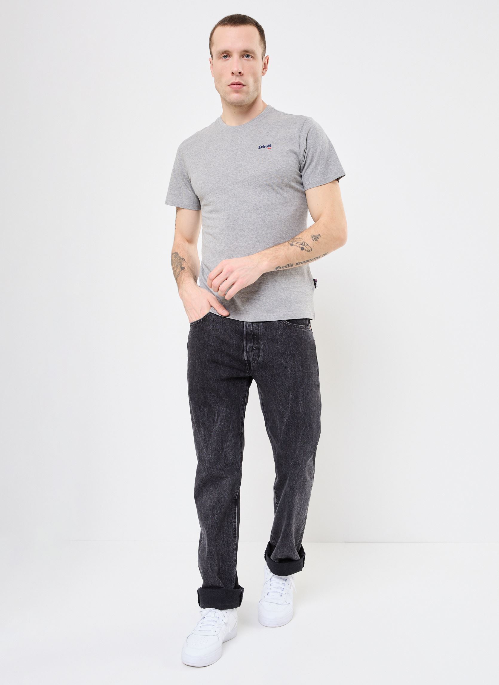 Tee-shirts manches courtes Tshirt Brode-TSCASUAL homme gris Schott Tee-shirts manches courtes Tshirt Brode-TSCASUAL homme gris HEAT.GREY