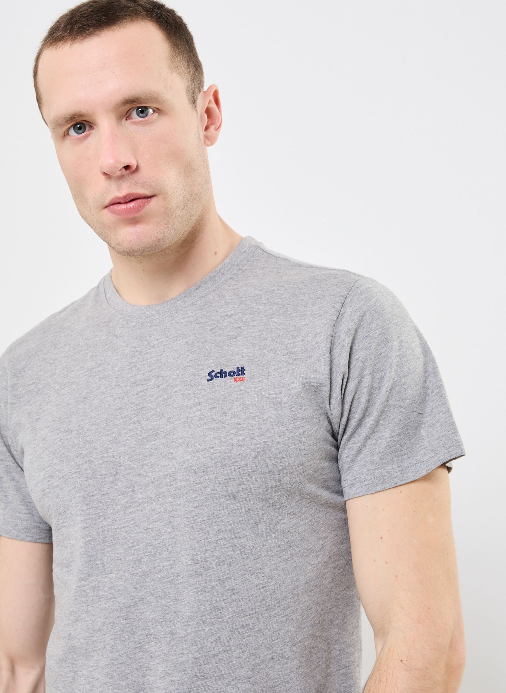 Tee-shirts manches courtes Tshirt Brode-TSCASUAL homme gris Schott Tee-shirts manches courtes Tshirt Brode-TSCASUAL homme gris HEAT.GREY