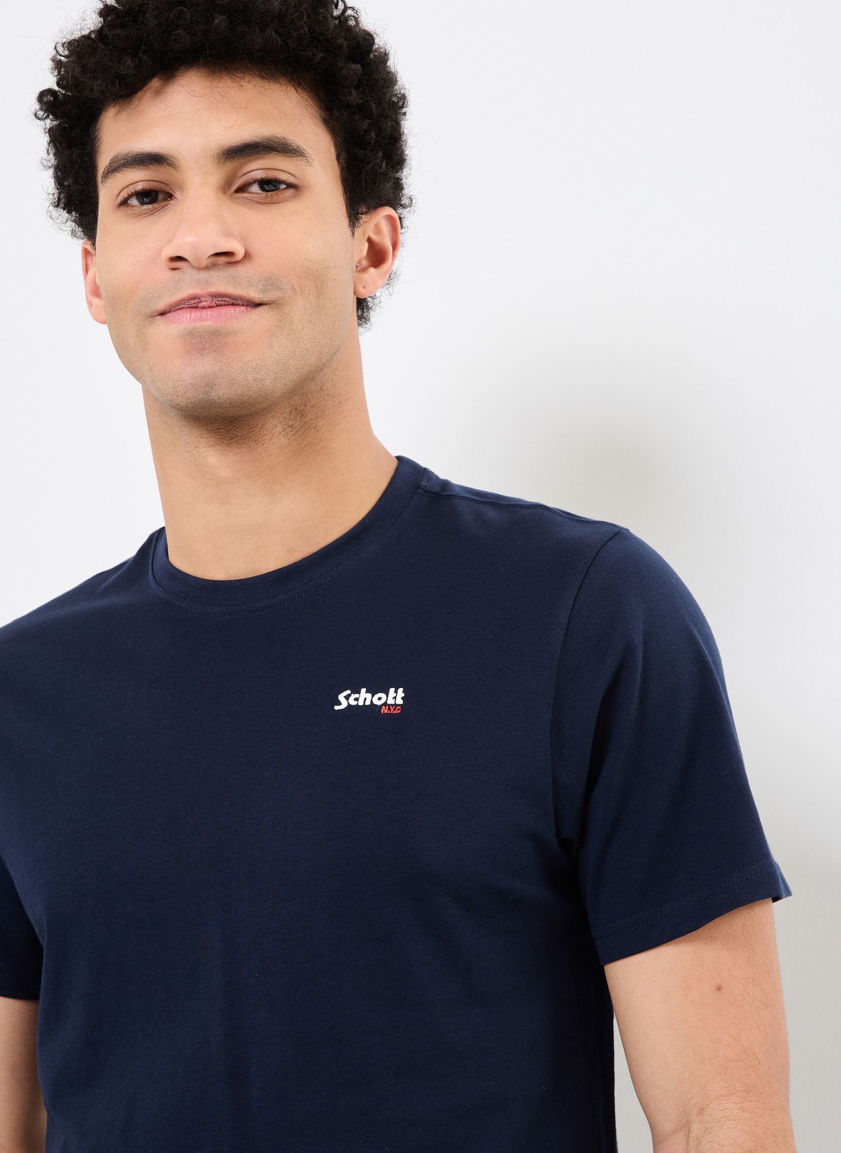 Tee-shirts manches courtes Tshirt Brode-TSCASUAL homme bleu Schott Tee-shirts manches courtes Tshirt Brode-TSCASUAL homme bleu NAVY