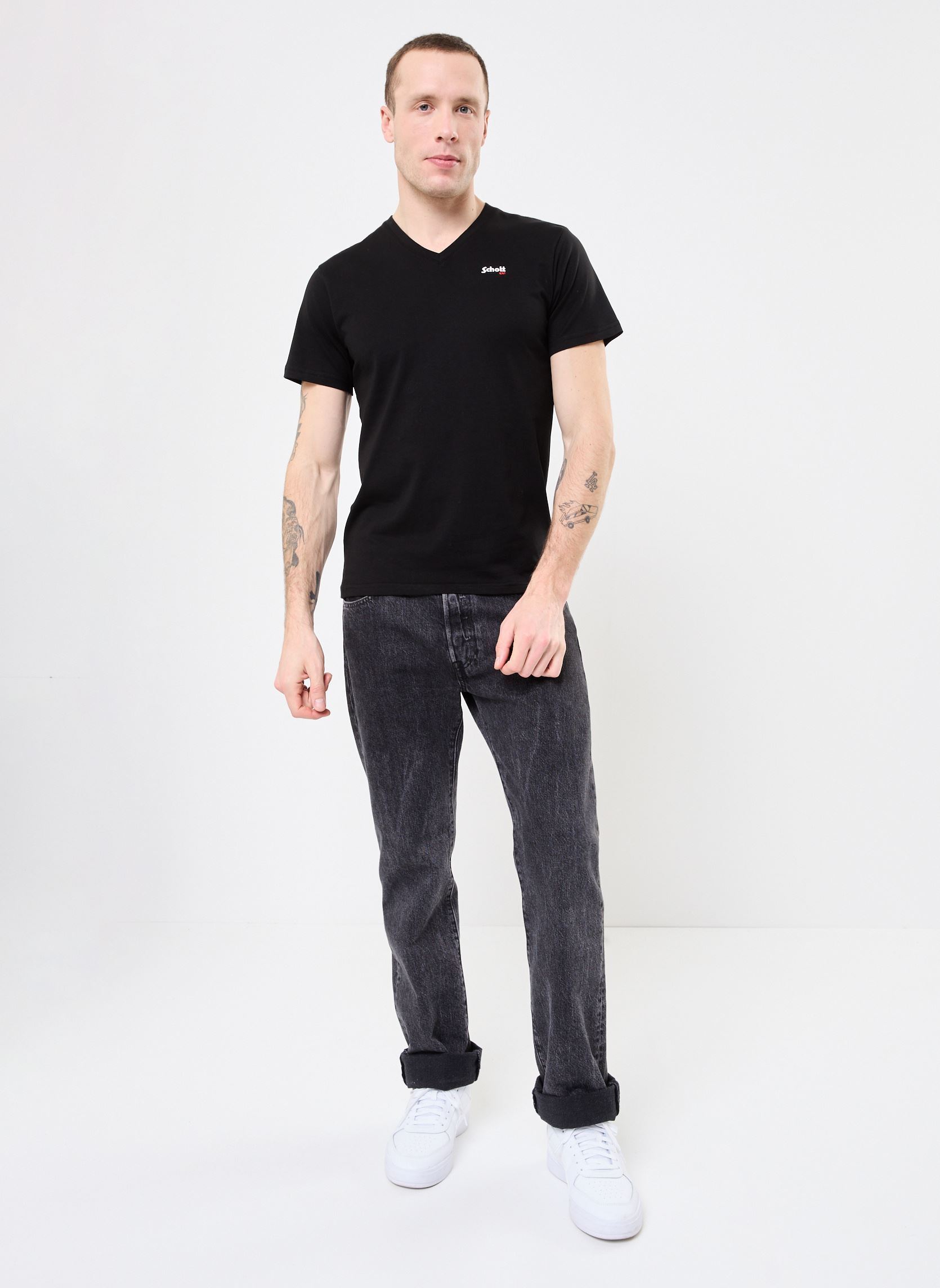 Tee-shirts manches courtes Tshirt Col V Brode-TSCASUALV homme noir Schott Tee-shirts manches courtes Tshirt Col V Brode-TSCASUALV homme noir BLACK