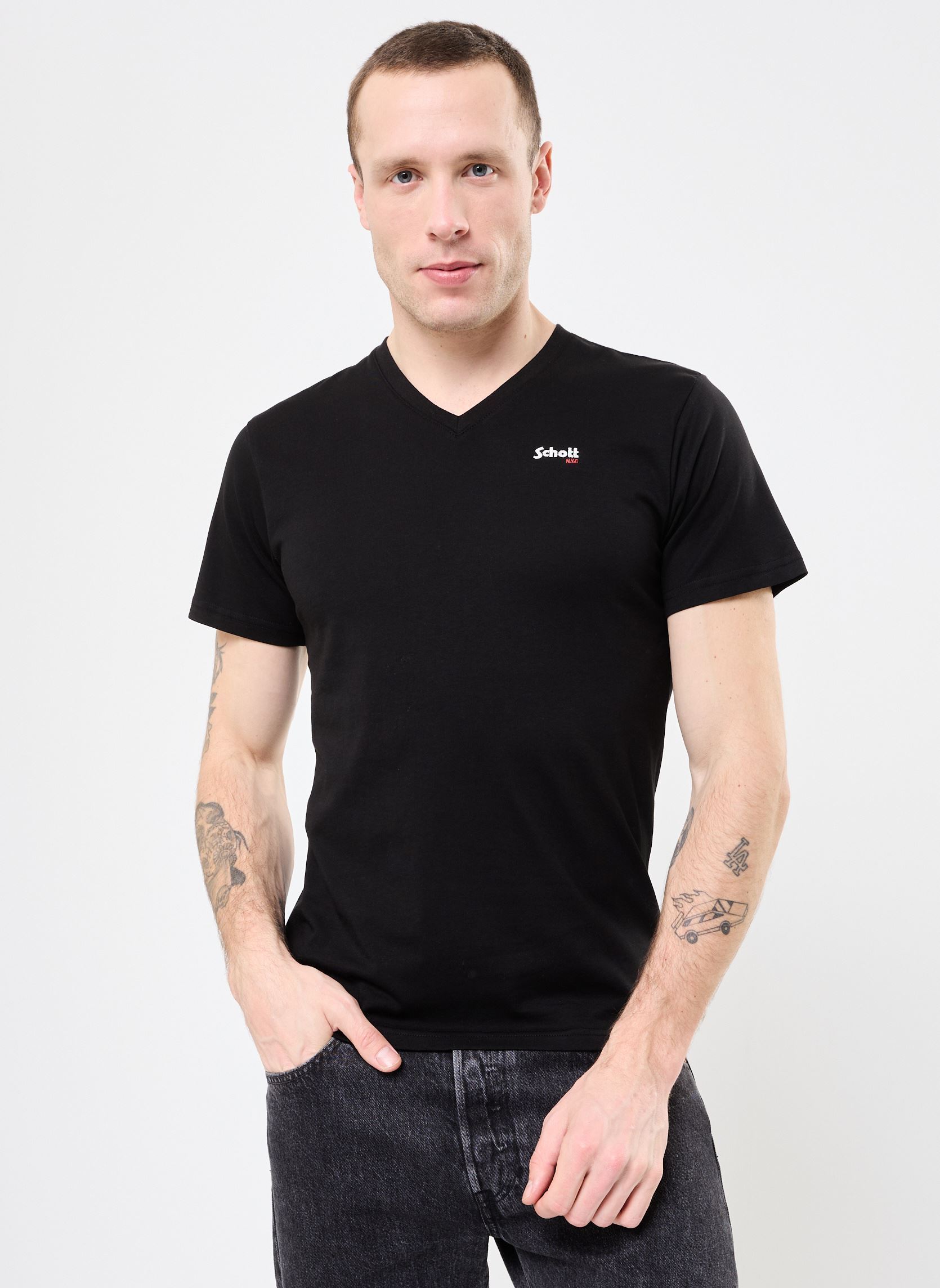Vêtements Schott Tshirt Col V Brode Schott pour Accessoires - vue 2