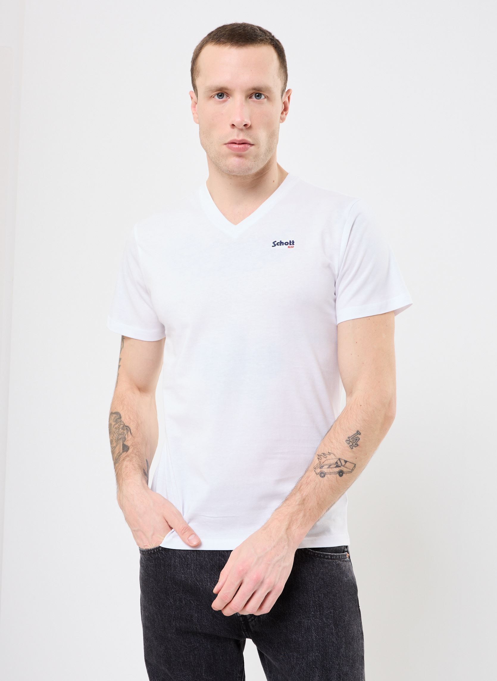 Vêtements Schott Tshirt Col V Brode Schott pour Accessoires