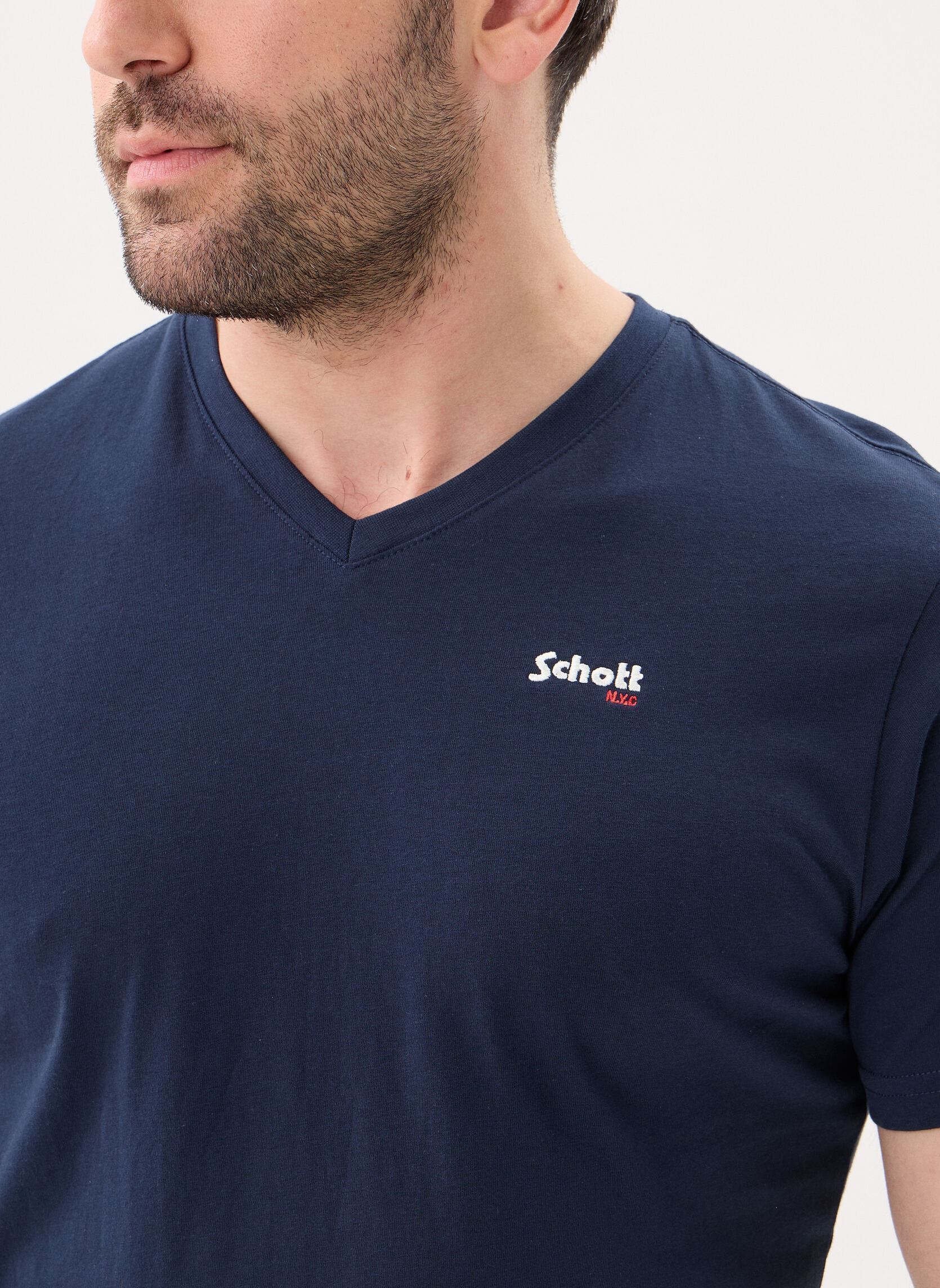 Tee-shirts manches courtes Tshirt Col V Brode-TSCASUALV homme bleu Schott Tee-shirts manches courtes Tshirt Col V Brode-TSCASUALV homme bleu NAVY
