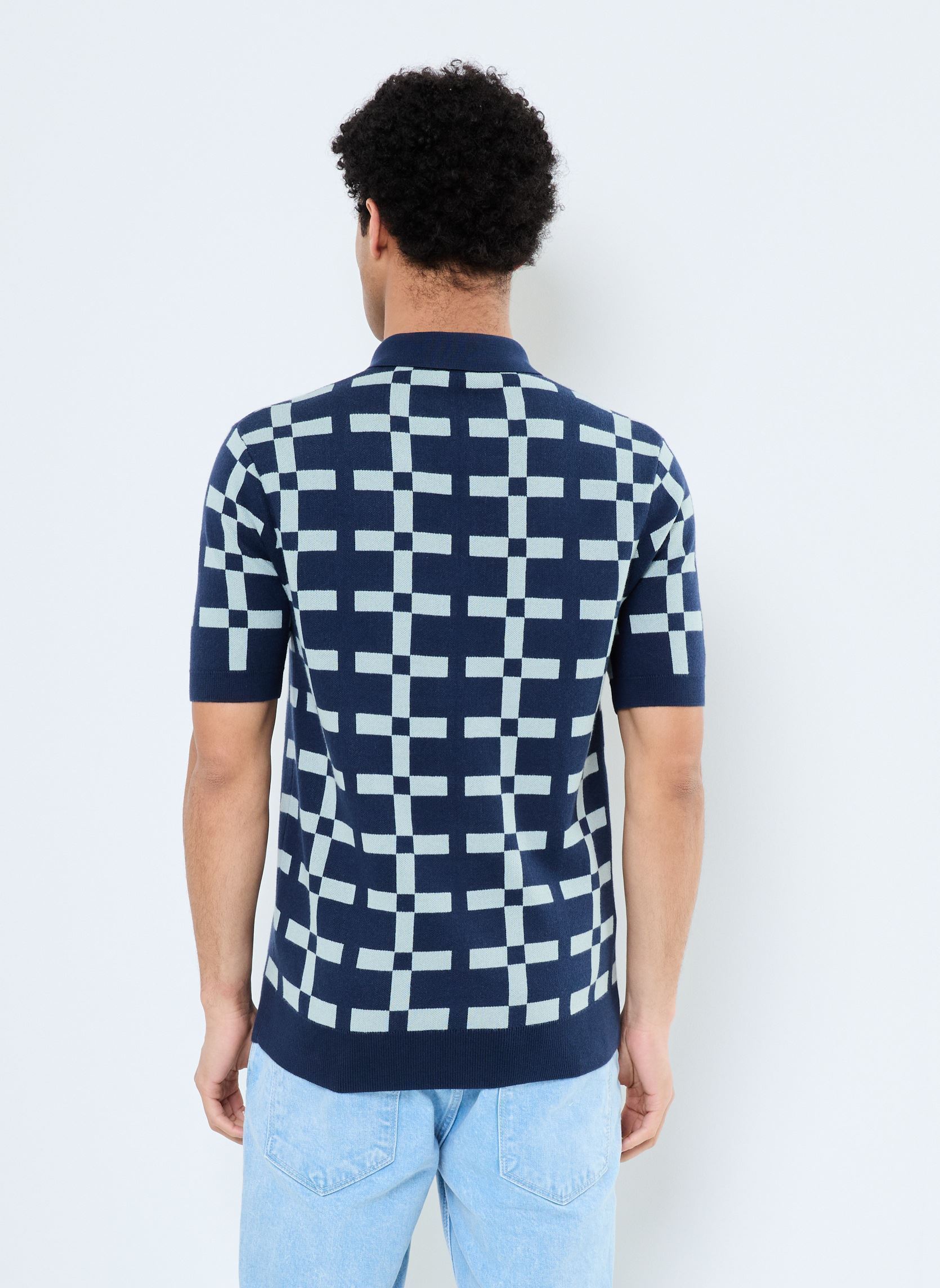 Polos manches courtes GEOMETRIC JACQUARD KNIT SHIRT homme bleu Fred Perry Polos manches courtes GEOMETRIC JACQUARD KNIT SHIRT homme bleu Tennis Blue