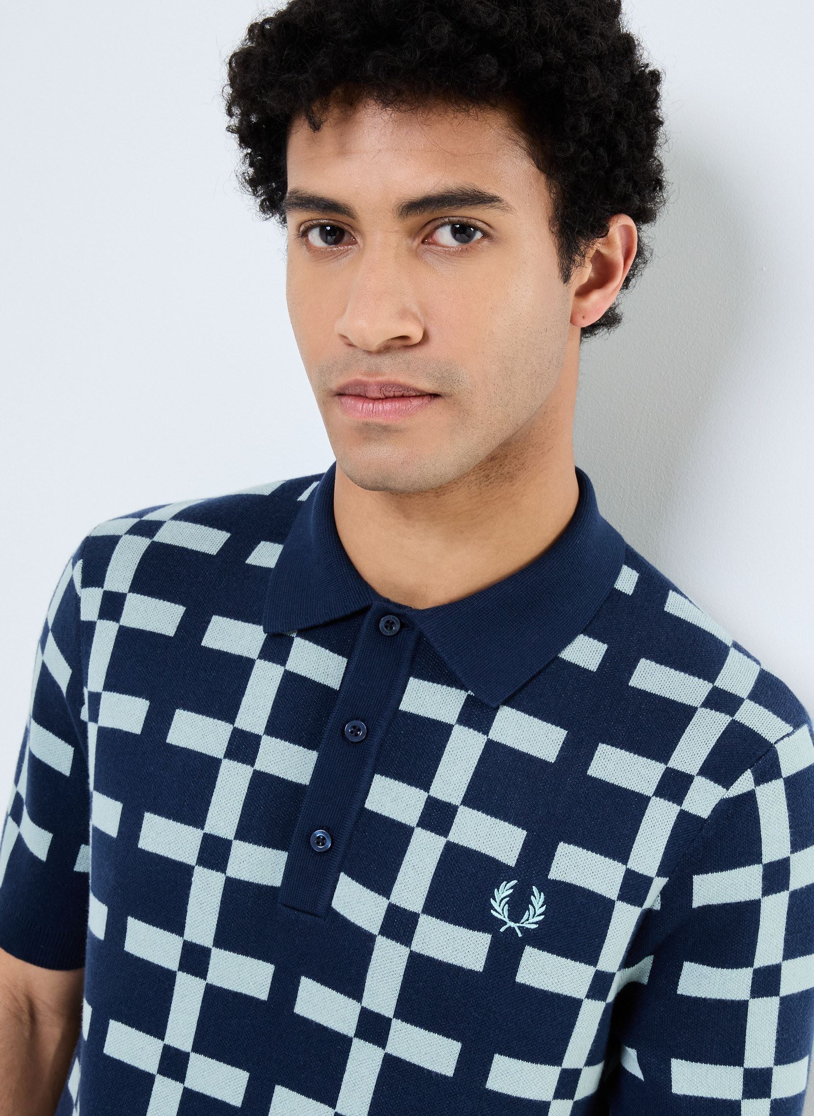 Polos manches courtes GEOMETRIC JACQUARD KNIT SHIRT homme bleu Fred Perry Polos manches courtes GEOMETRIC JACQUARD KNIT SHIRT homme bleu Tennis Blue