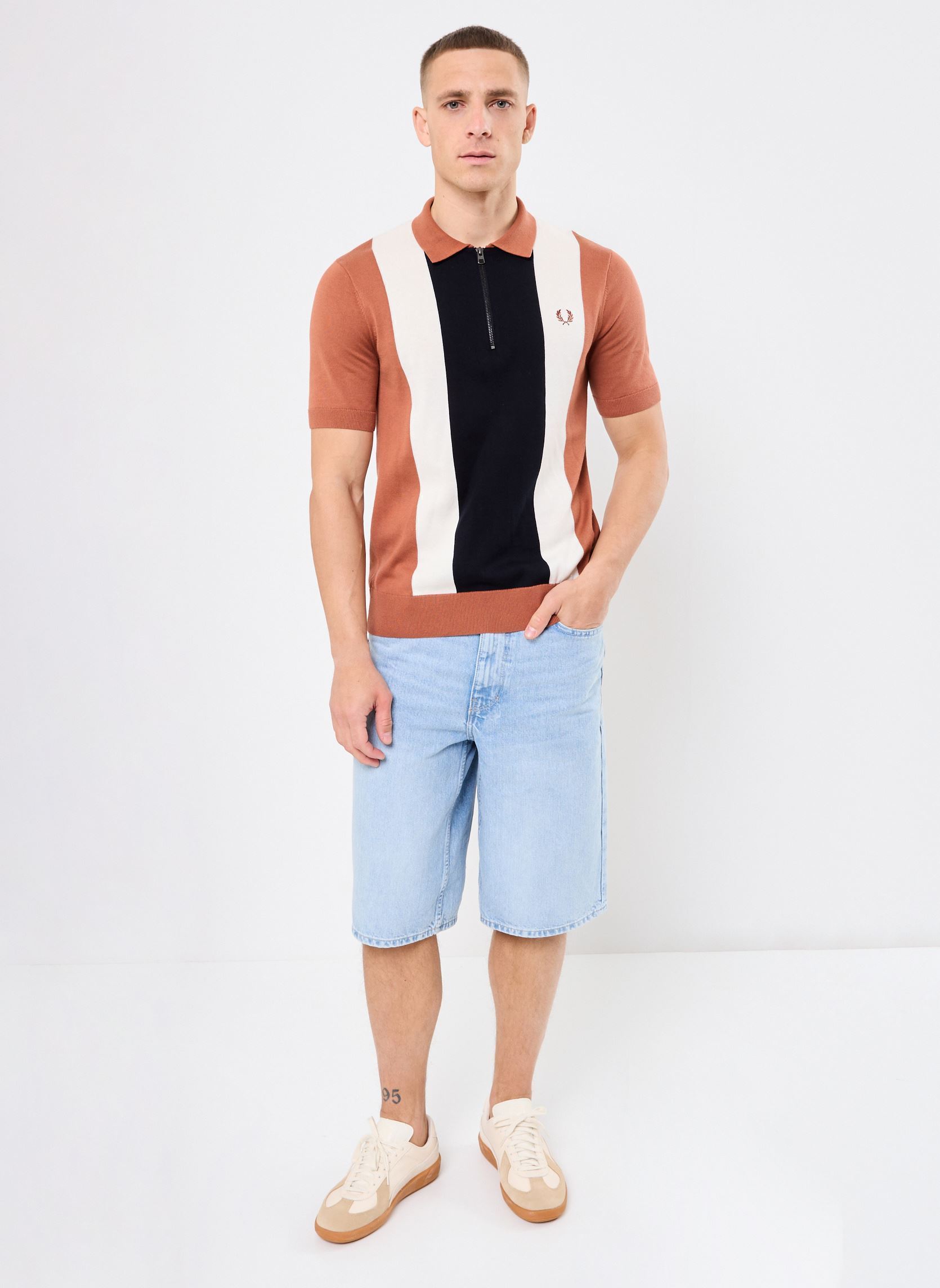 Polos manches courtes VERTICAL STRIPE ZIP NECK SHIRT homme multicolore Fred Perry Polos manches courtes VERTICAL STRIPE ZIP NECK SHIRT homme multicolore CNM/NAVY/LECR