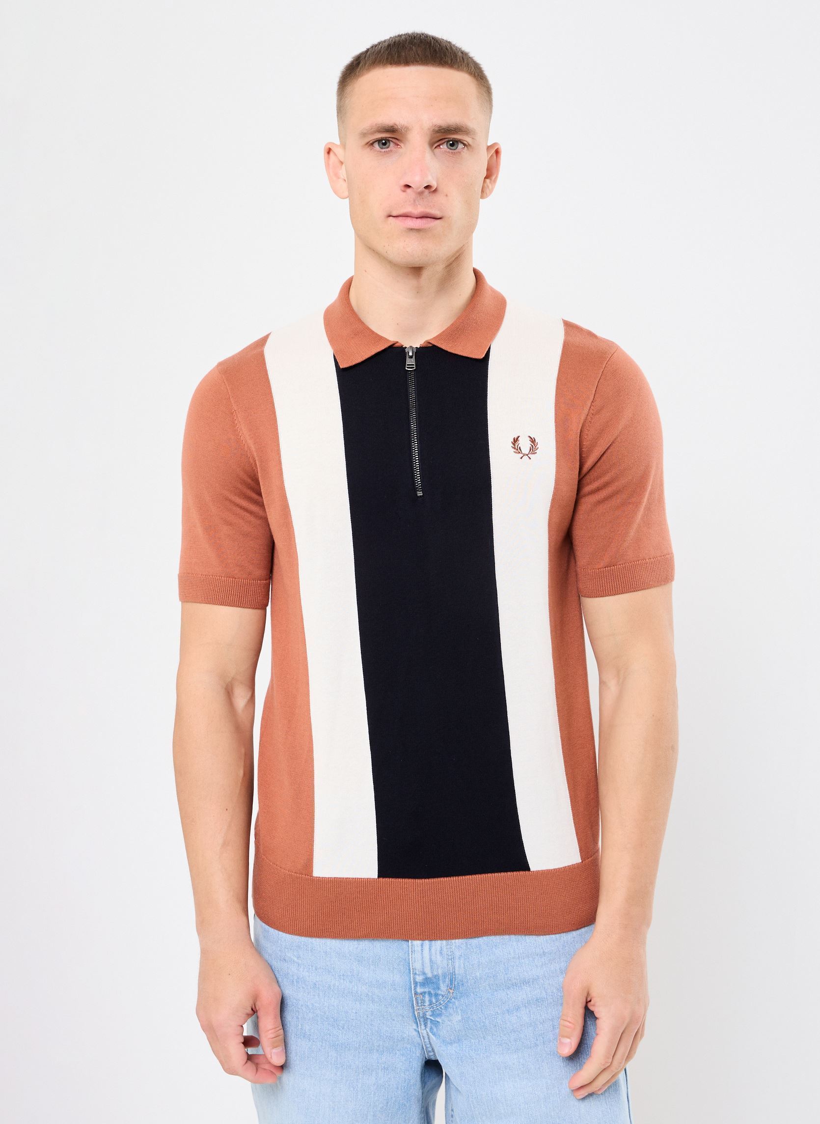 Polos manches courtes VERTICAL STRIPE ZIP NECK SHIRT homme multicolore Fred Perry Polos manches courtes VERTICAL STRIPE ZIP NECK SHIRT homme multicolore CNM/NAVY/LECR