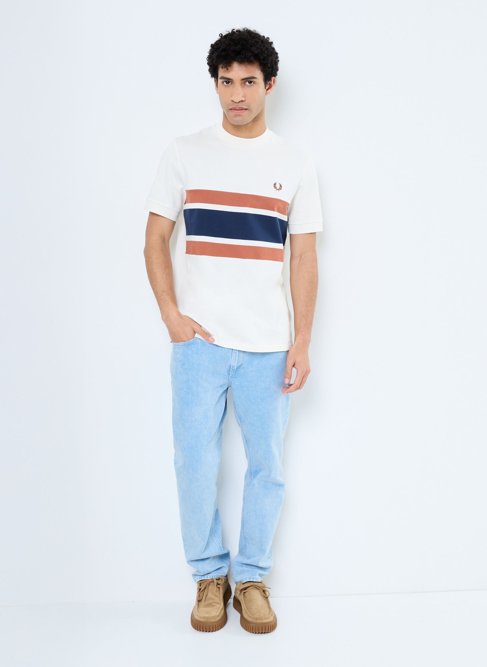 Kurzarm-T-Shirts PANELLED T-SHIRT herren weiß Fred Perry Kurzarm-T-Shirts PANELLED T-SHIRT herren weiß Light Ecru