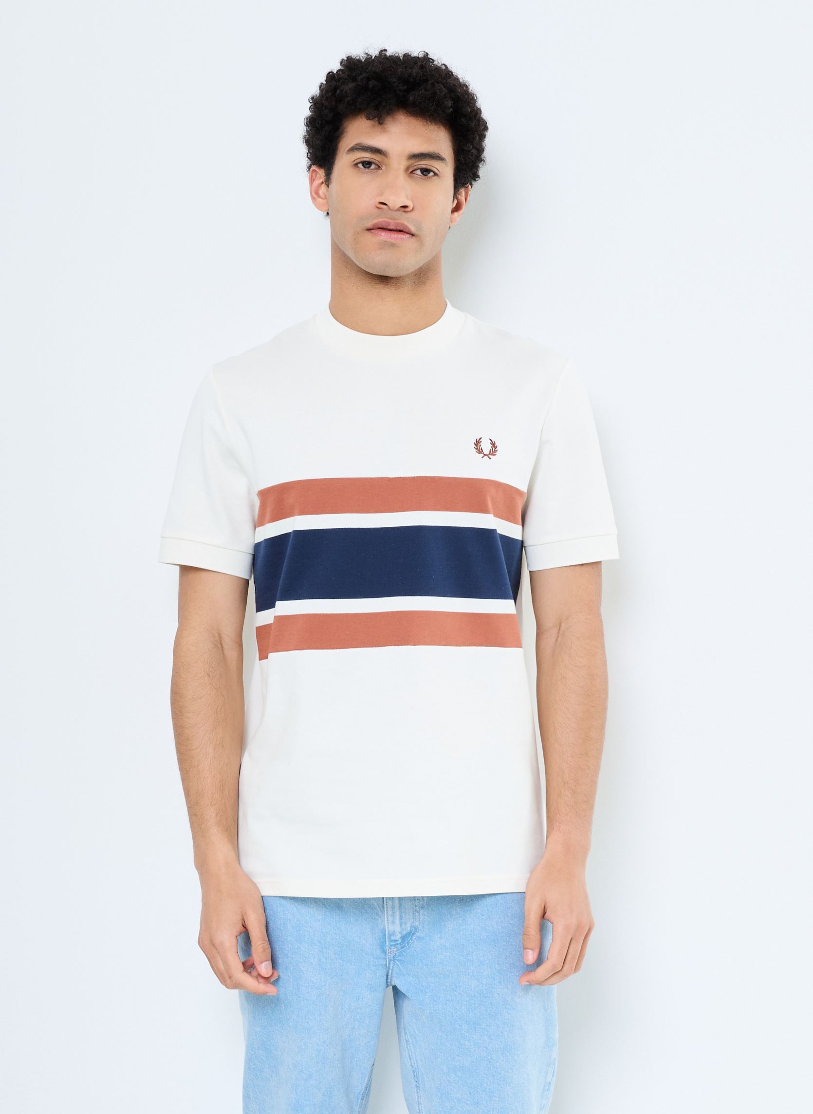 Kurzarm-T-Shirts PANELLED T-SHIRT herren weiß Fred Perry Kurzarm-T-Shirts PANELLED T-SHIRT herren weiß Light Ecru