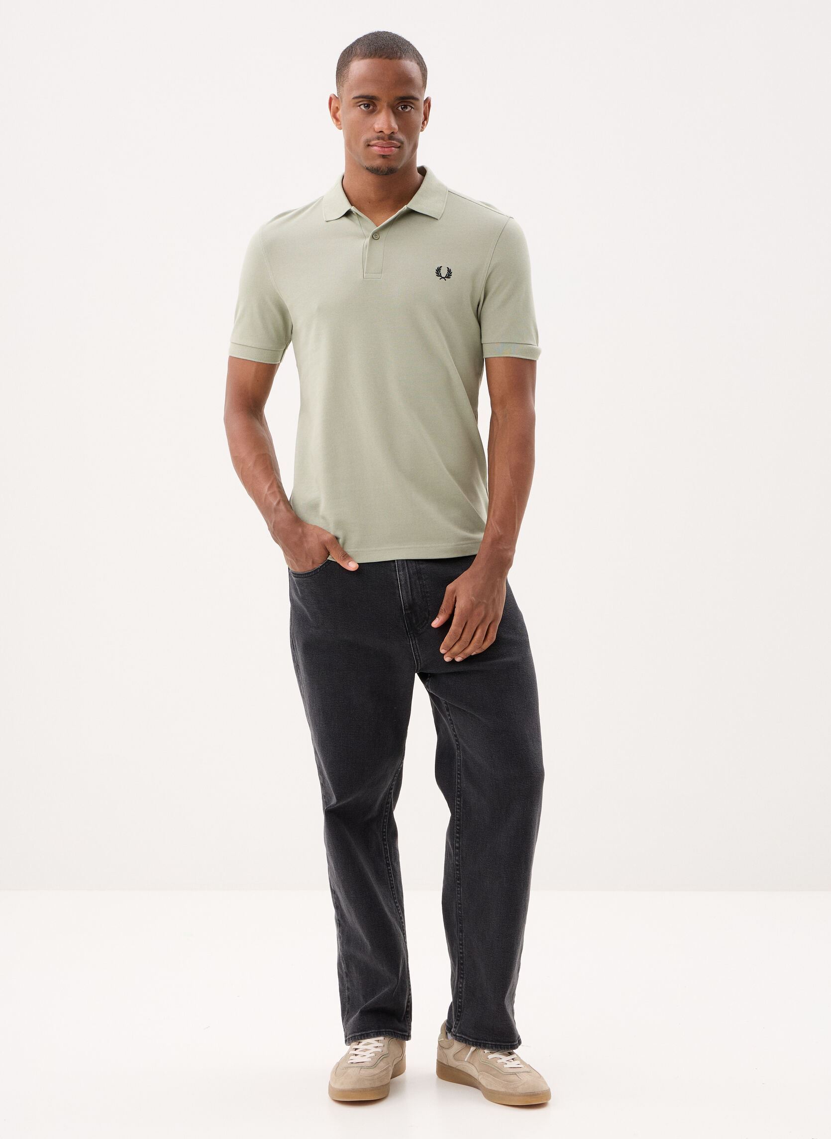 Polo a maniche corte THE FRED PERRY SHIRT uomo beige Fred Perry Polo a maniche corte THE FRED PERRY SHIRT uomo beige SEAGRASS/BLACK