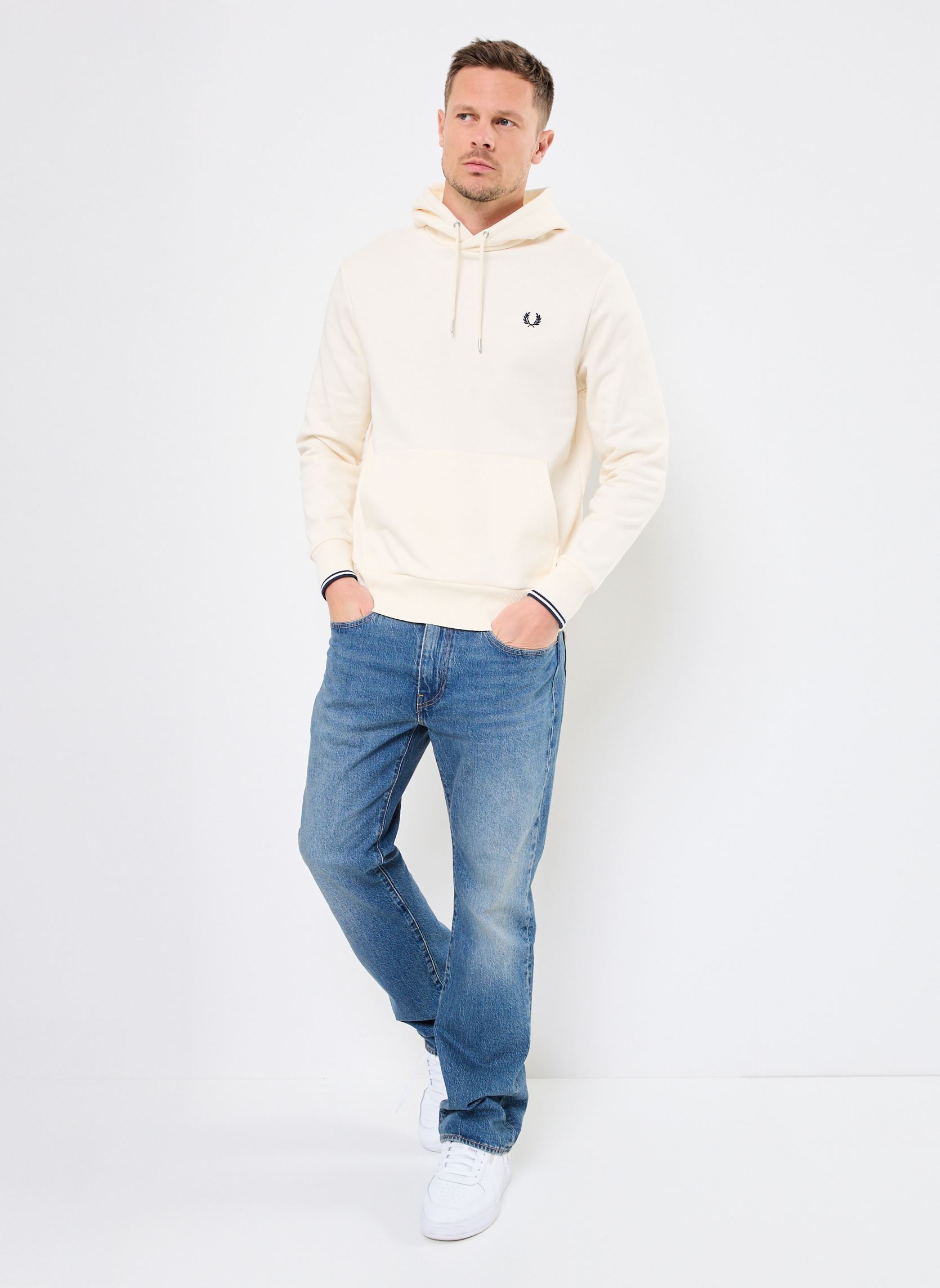 Hoodies Tipped Hooded Sweatshirt heren wit Fred Perry Hoodies Tipped Hooded Sweatshirt heren wit ECRU/TENNIS BLUE