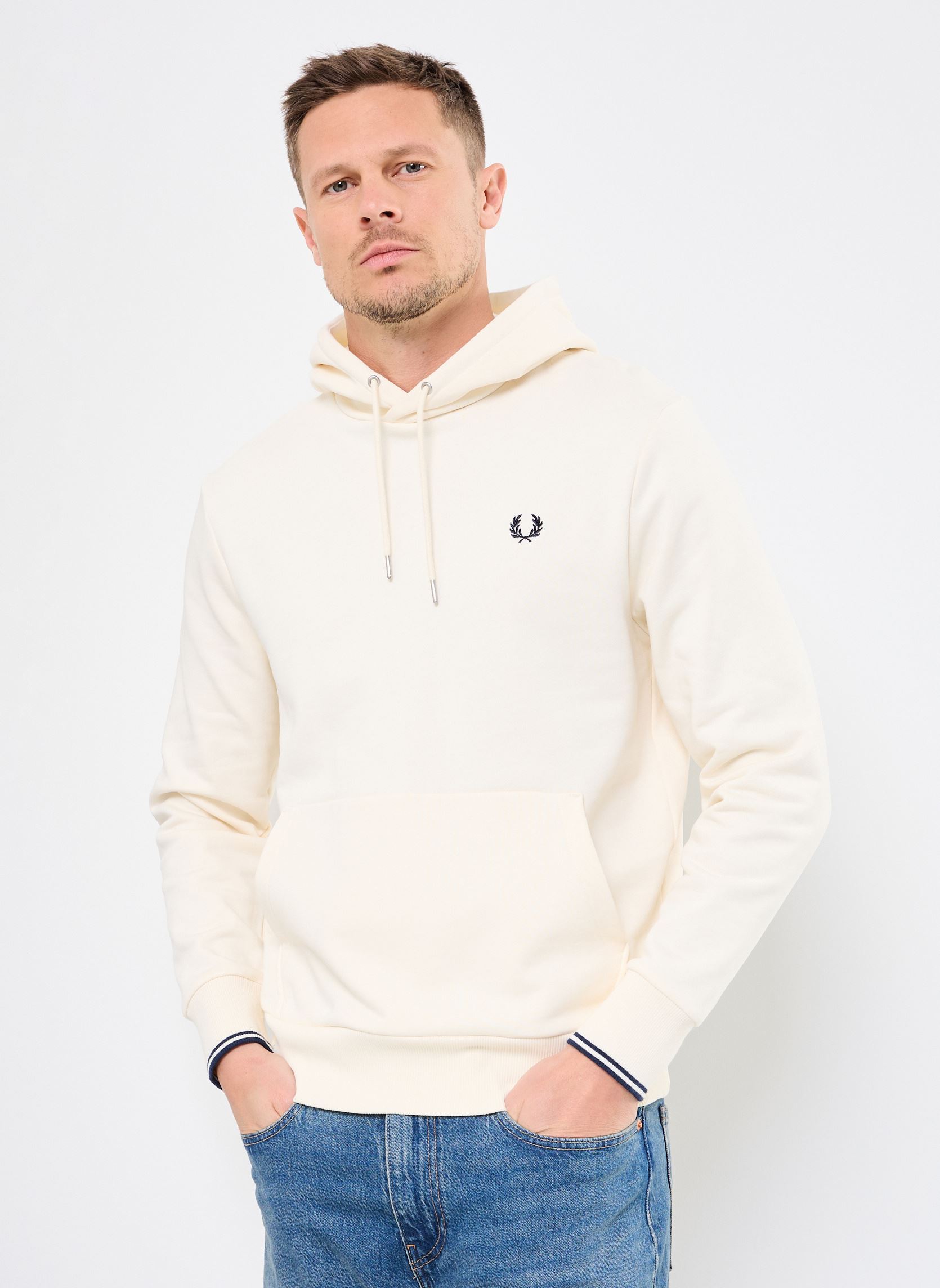 Hoodies Tipped Hooded Sweatshirt heren wit Fred Perry Hoodies Tipped Hooded Sweatshirt heren wit ECRU/TENNIS BLUE