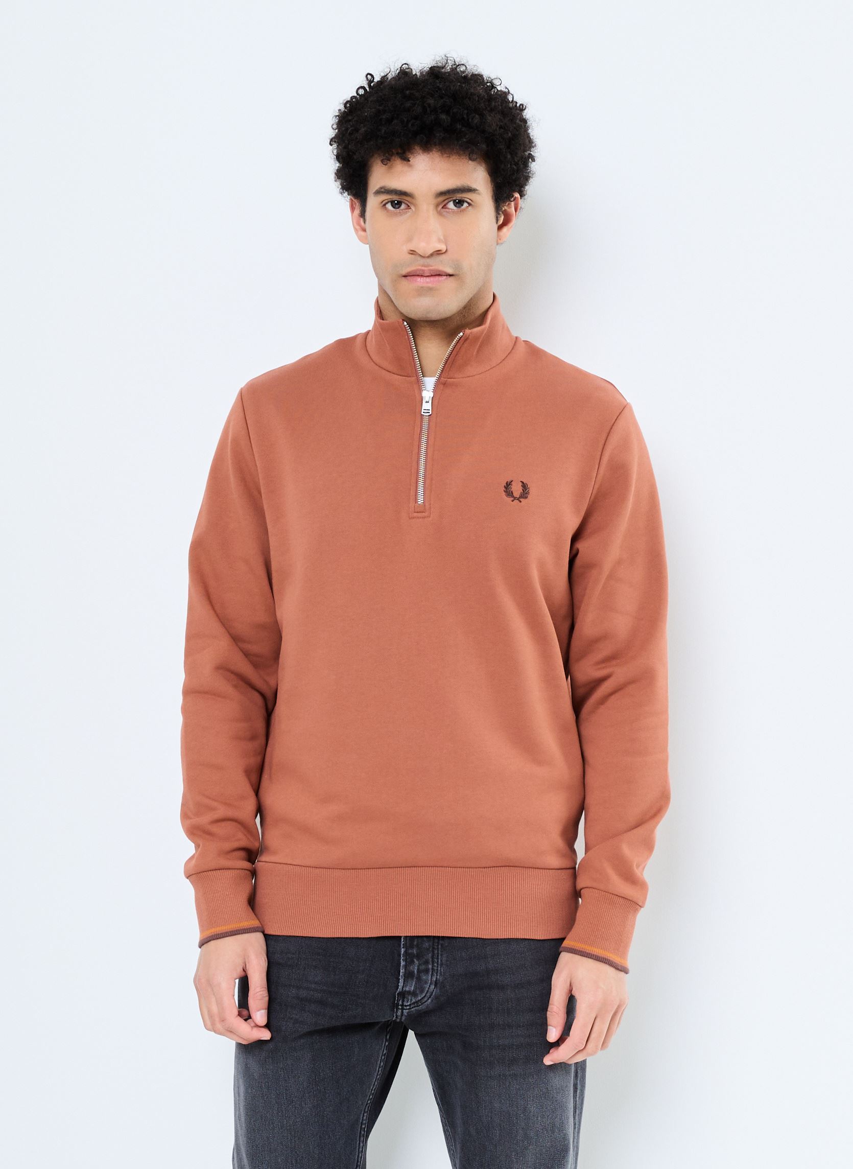 Sweats zippés HALF ZIP SWEATSHIRT homme marron Fred Perry Sweats zippés HALF ZIP SWEATSHIRT homme marron CINNAMON