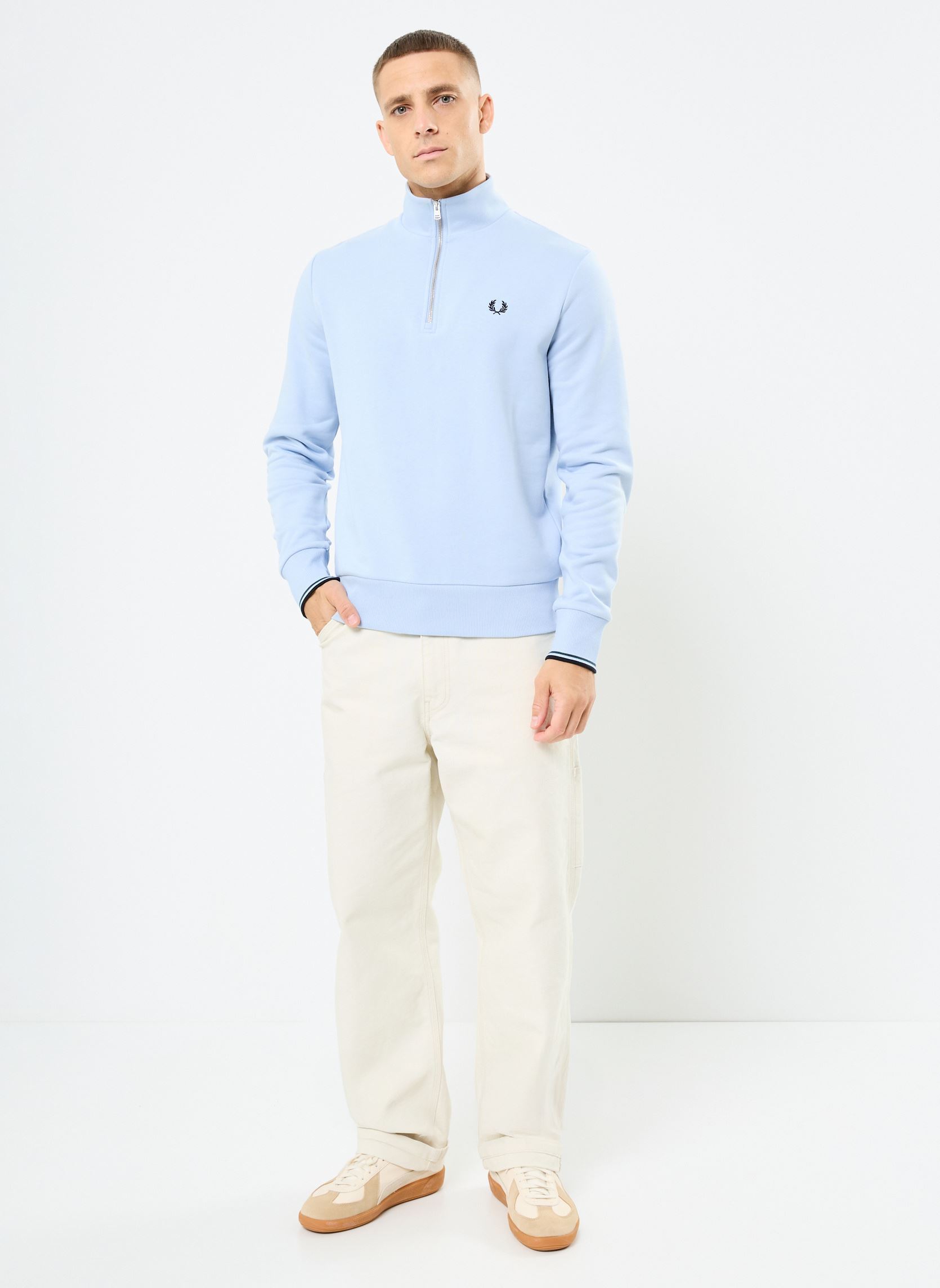 Sweats zippés HALF ZIP SWEATSHIRT homme bleu Fred Perry Sweats zippés HALF ZIP SWEATSHIRT homme bleu LIGHT SMOKE