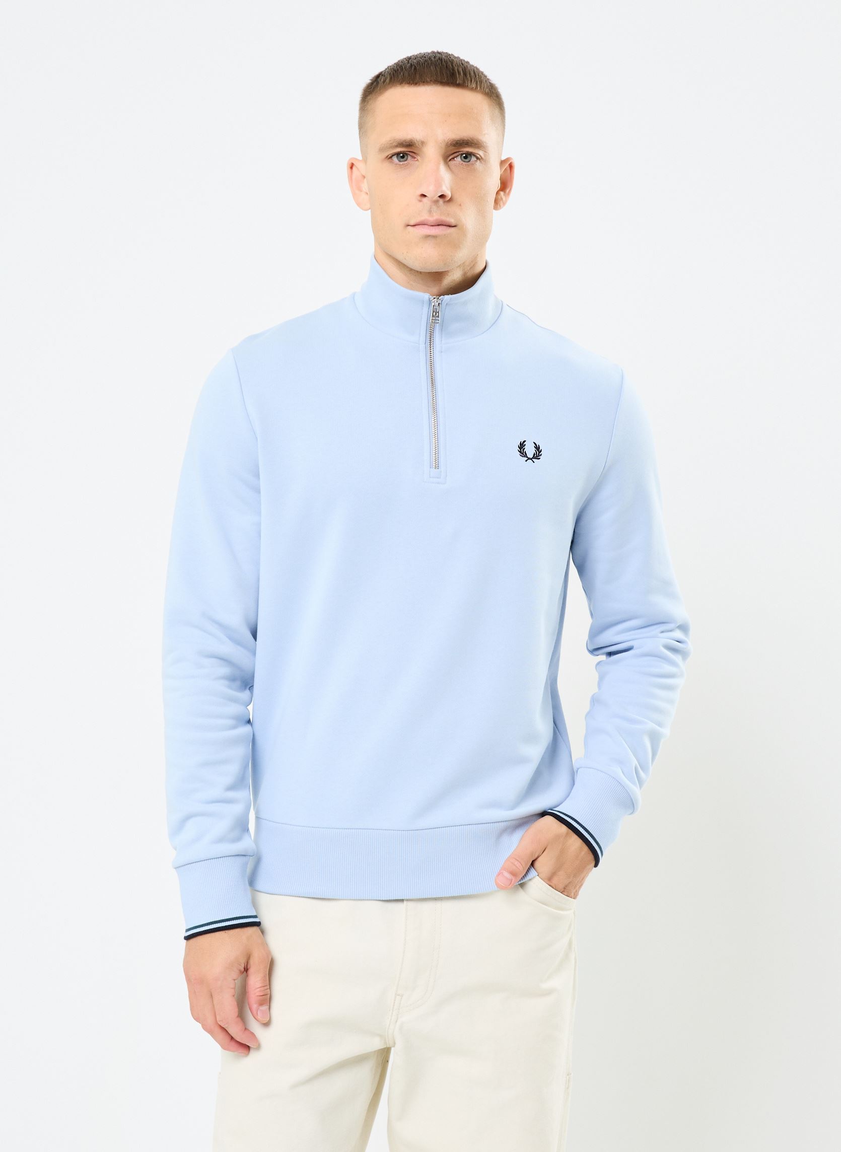 Sweats zippés HALF ZIP SWEATSHIRT homme bleu Fred Perry Sweats zippés HALF ZIP SWEATSHIRT homme bleu LIGHT SMOKE