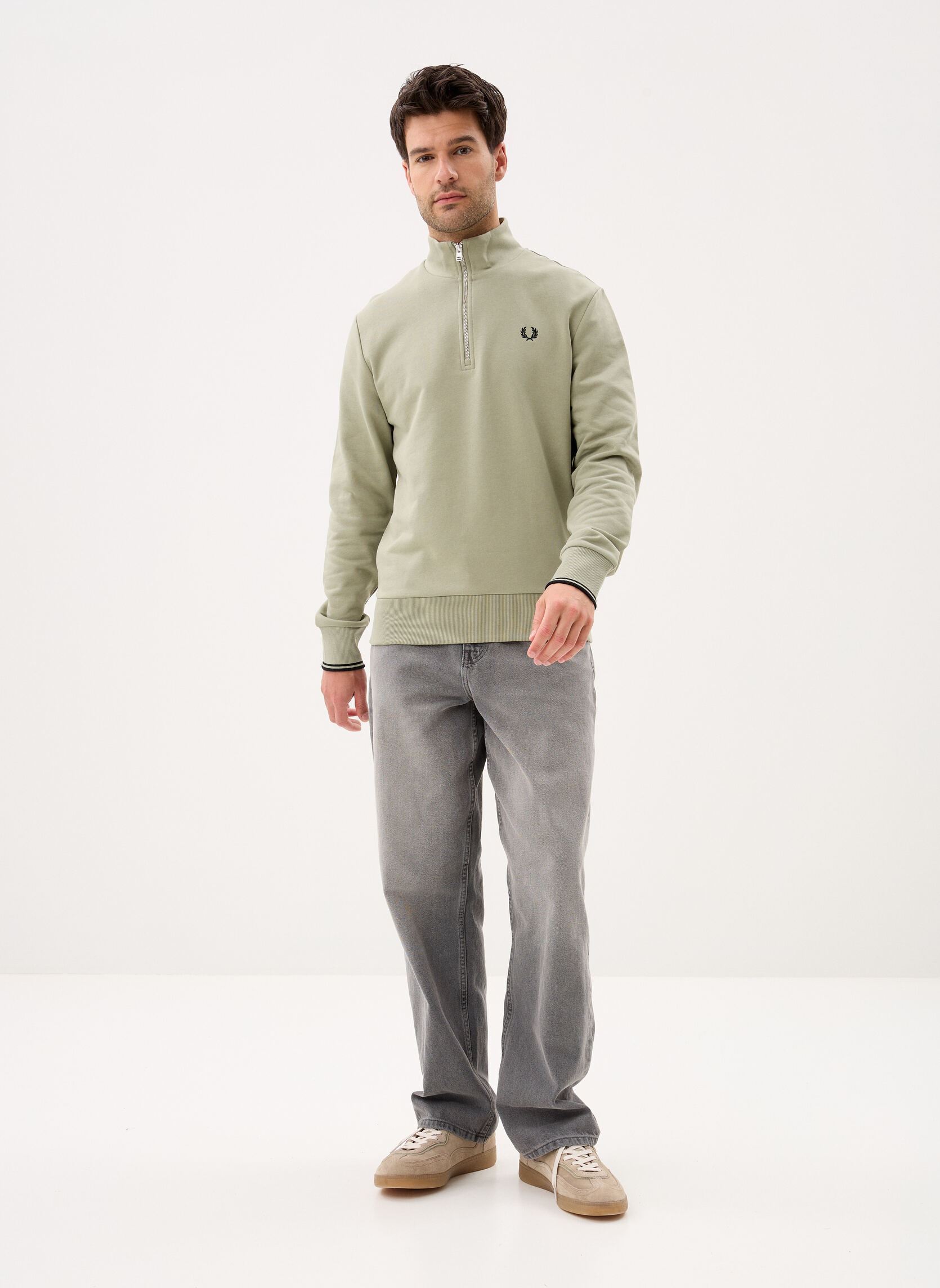 Sweats zippés HALF ZIP SWEATSHIRT homme beige Fred Perry Sweats zippés HALF ZIP SWEATSHIRT homme beige SEAGRASS/BLACK