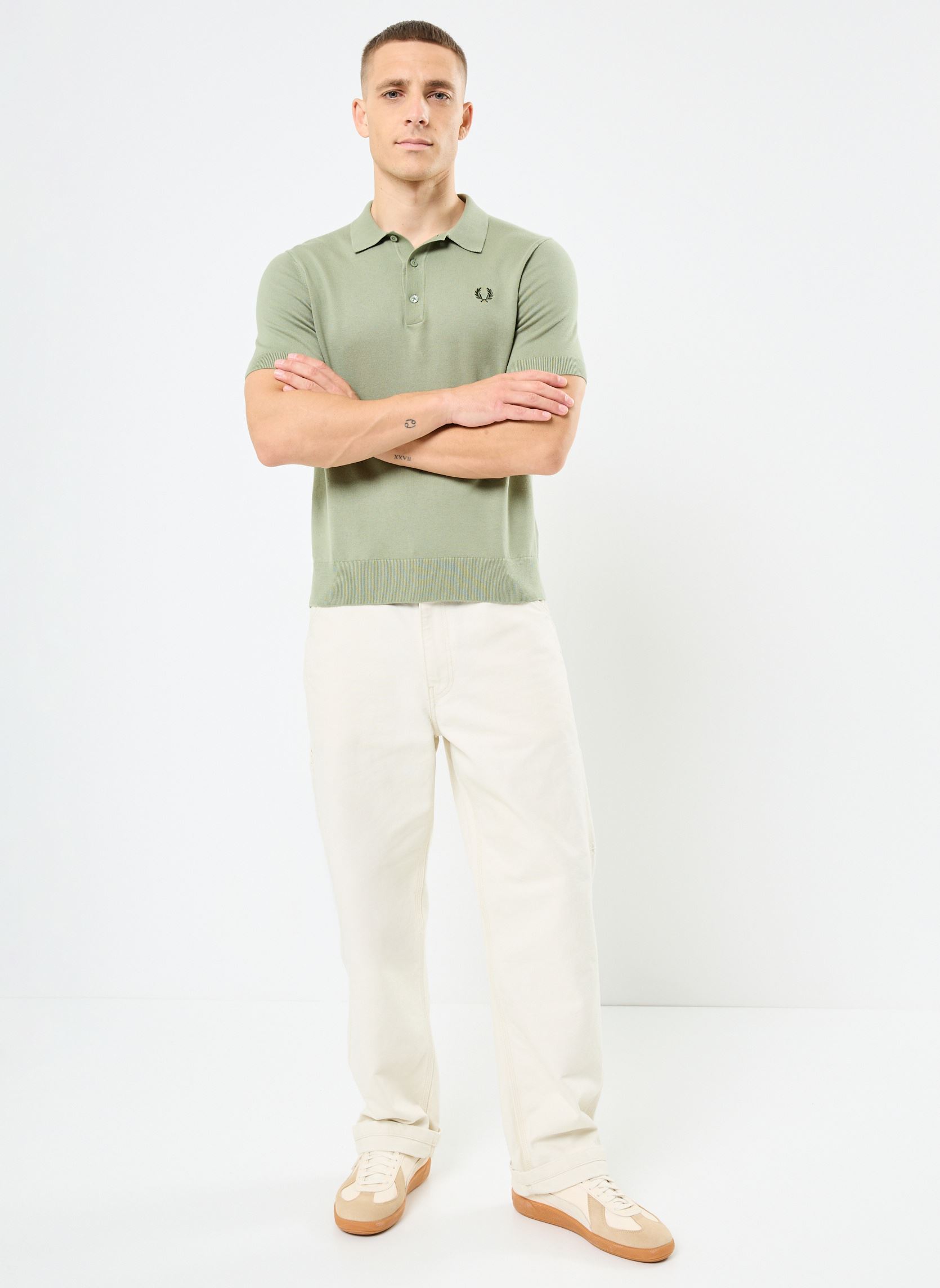 Polos manches courtes COTTON KNITTED SHIRT homme vert Fred Perry Polos manches courtes COTTON KNITTED SHIRT homme vert OLIVE MINT