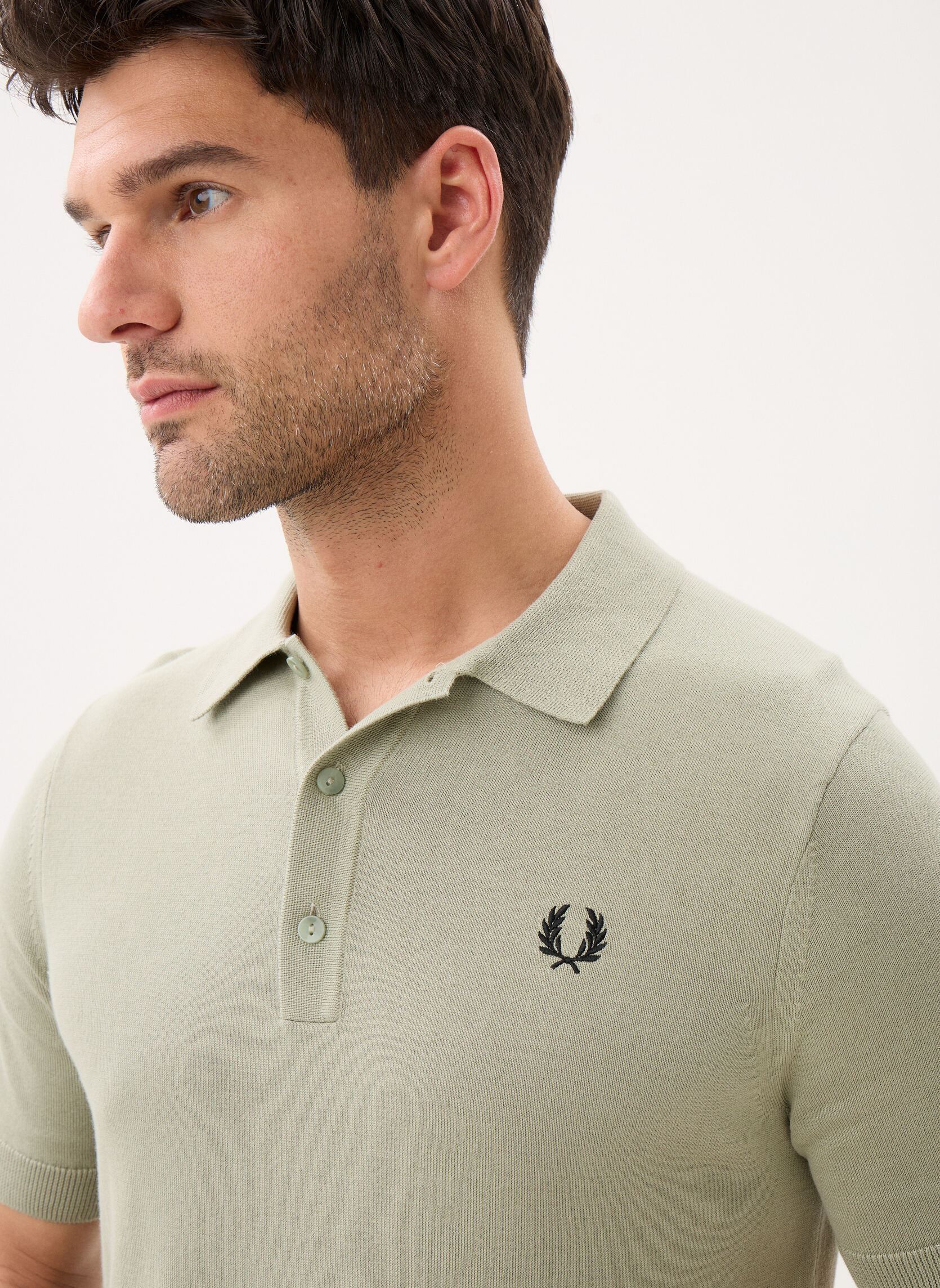 Polos manches courtes COTTON KNITTED SHIRT homme beige Fred Perry Polos manches courtes COTTON KNITTED SHIRT homme beige SEAGRASS
