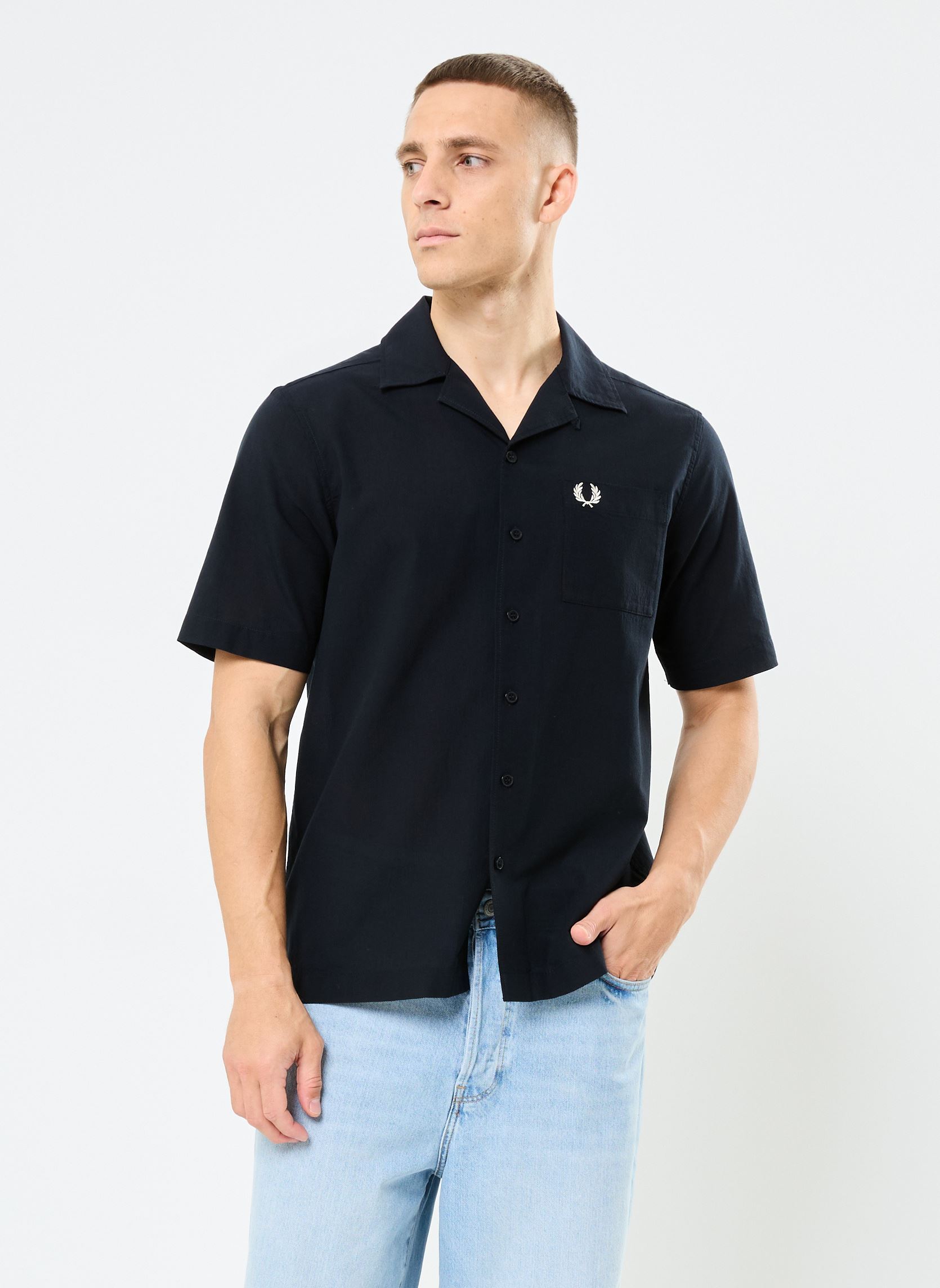 Hemden LIGHTWEIGHT TEXTURE REVERE COL heren blauw Fred Perry Hemden LIGHTWEIGHT TEXTURE REVERE COL heren blauw Navy