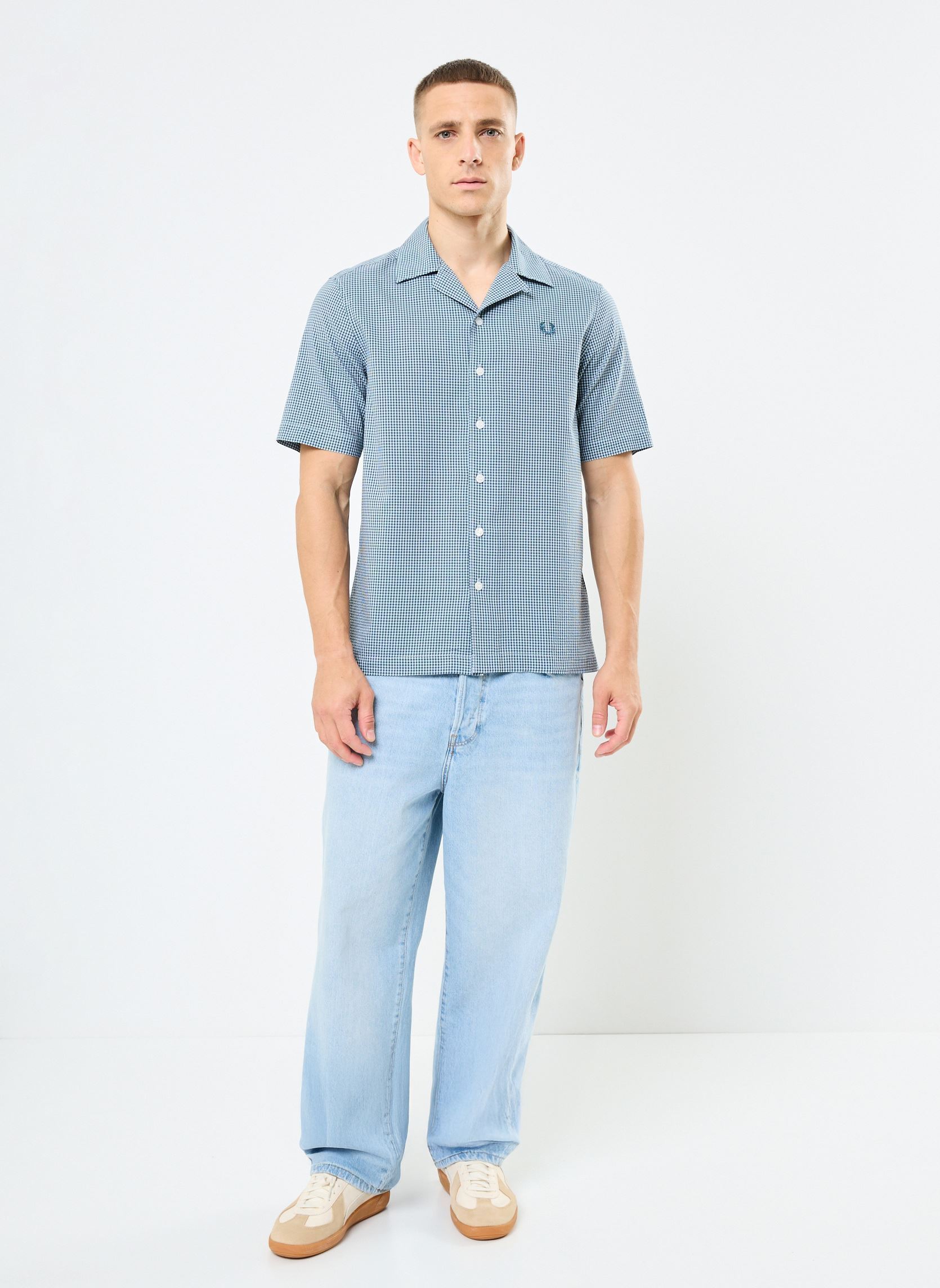 Chemises MICROGINGHAM SEERSUCKER SHIRT homme bleu Fred Perry Chemises MICROGINGHAM SEERSUCKER SHIRT homme bleu LIGHT SMOKE