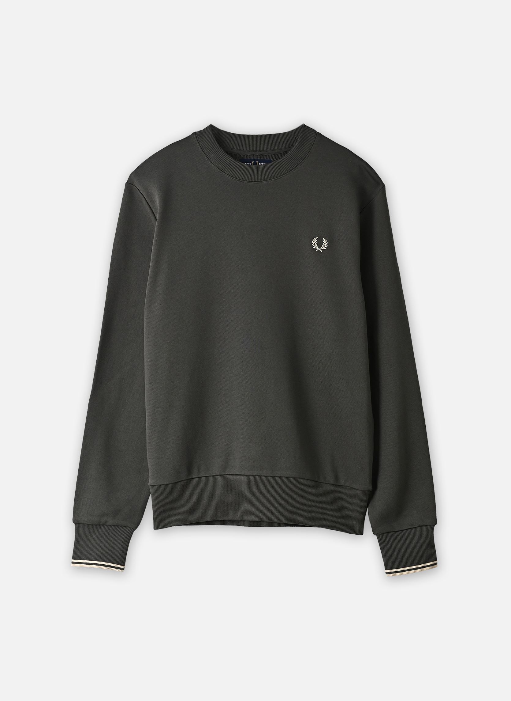 Sweats CREW NECK SWEATSHIRT homme kaki Fred Perry Sweats CREW NECK SWEATSHIRT homme kaki FIELDGREEN/OATME