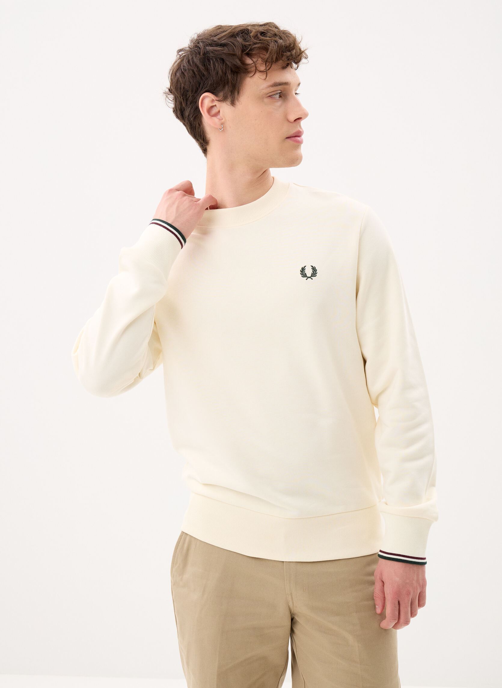 Sweats CREW NECK SWEATSHIRT homme blanc Fred Perry Sweats CREW NECK SWEATSHIRT homme blanc ECR/OXBLD/GRSRTS