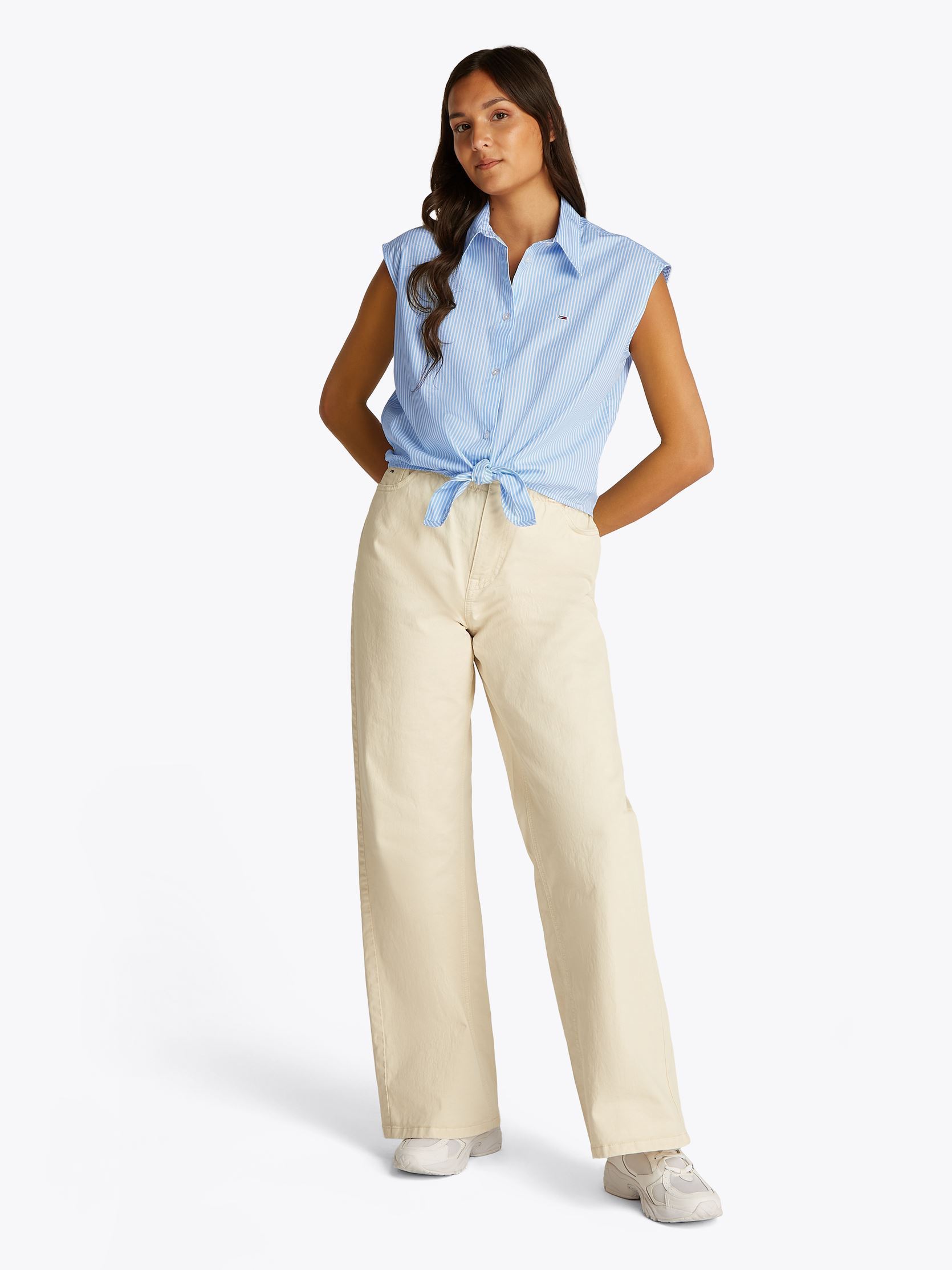 Camicie e camicette Tjw Poplin Front Kno DW0DW20291 donna blu Tommy Jeans Camicie e camicette Tjw Poplin Front Kno DW0DW20291 donna blu SUGARPLUM BLUE / STRIPE