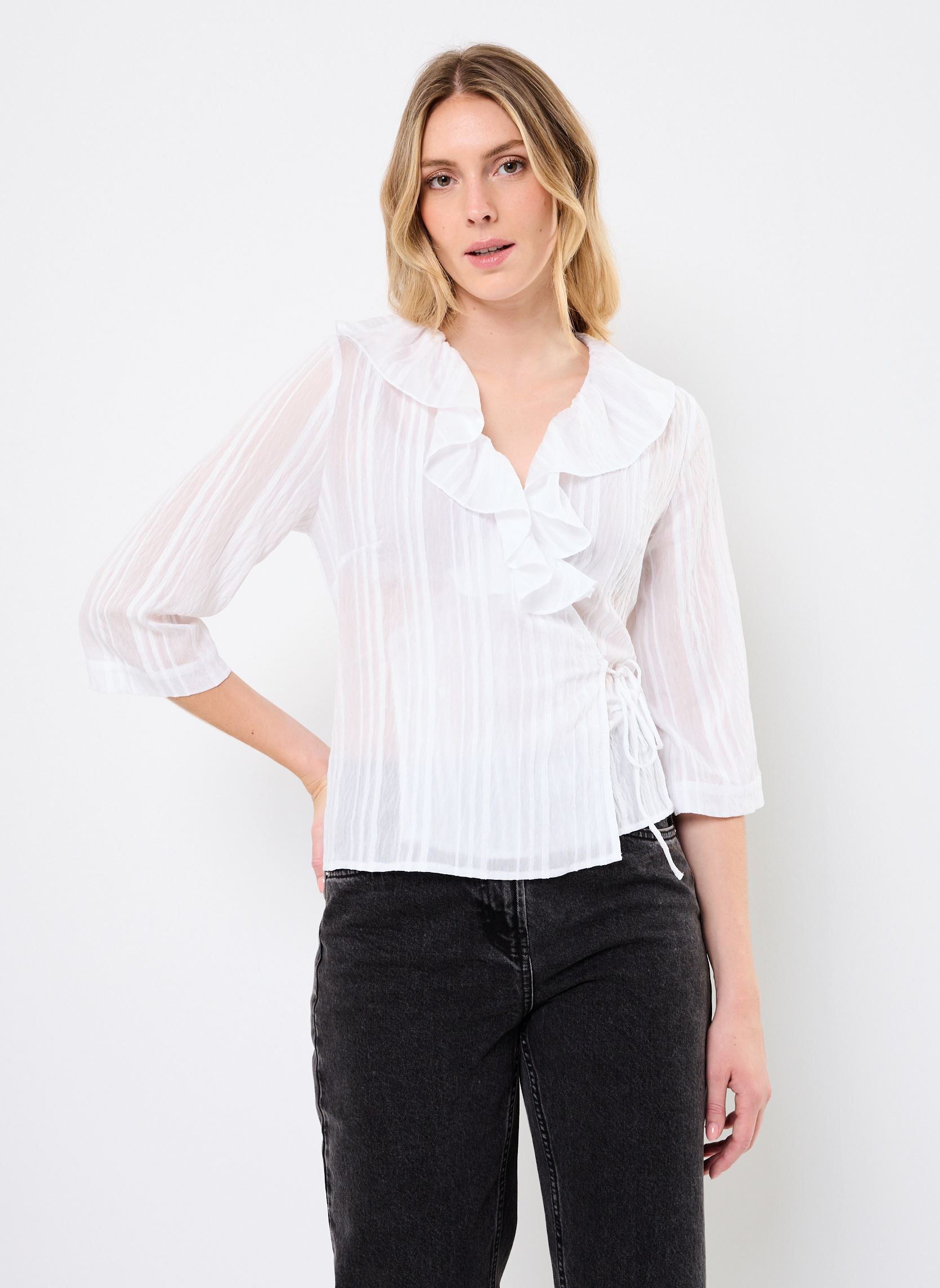 Blouses met lange mouwen Nuhalston Wrap Shirt dames wit Nümph Blouses met lange mouwen Nuhalston Wrap Shirt dames wit BRIGHT WHITE