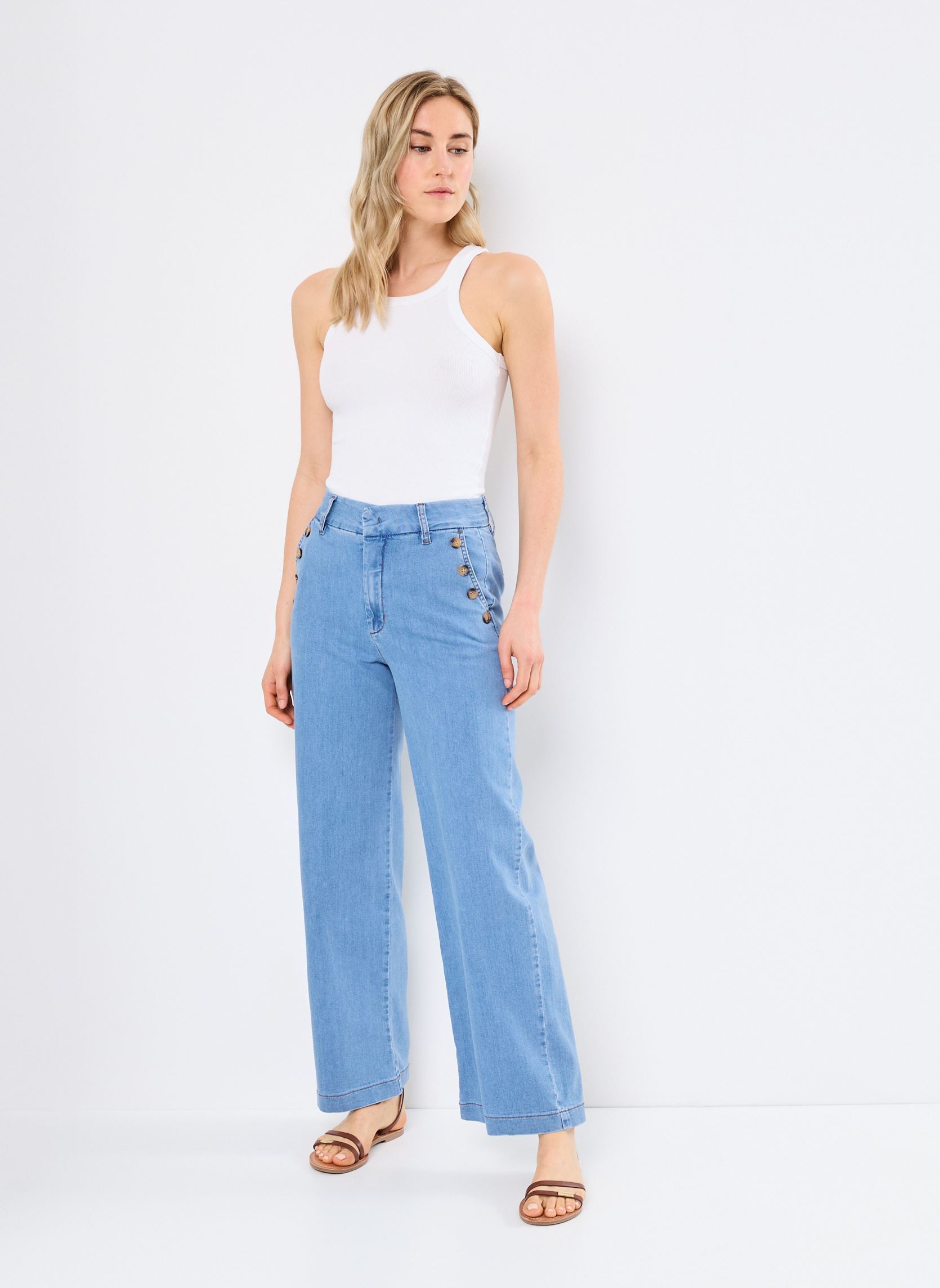 Wijde jeans / Flared Jeans Nuamber Pants W. Buttons Short dames blauw Nümph Wijde jeans / Flared Jeans Nuamber Pants W. Buttons Short dames blauw LIGHT DENIM BLUE 1