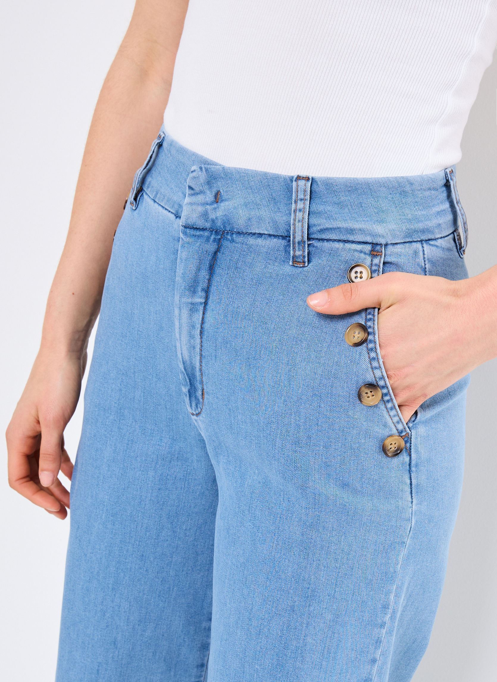 Wijde jeans / Flared Jeans Nuamber Pants W. Buttons Short dames blauw Nümph Wijde jeans / Flared Jeans Nuamber Pants W. Buttons Short dames blauw LIGHT DENIM BLUE 1