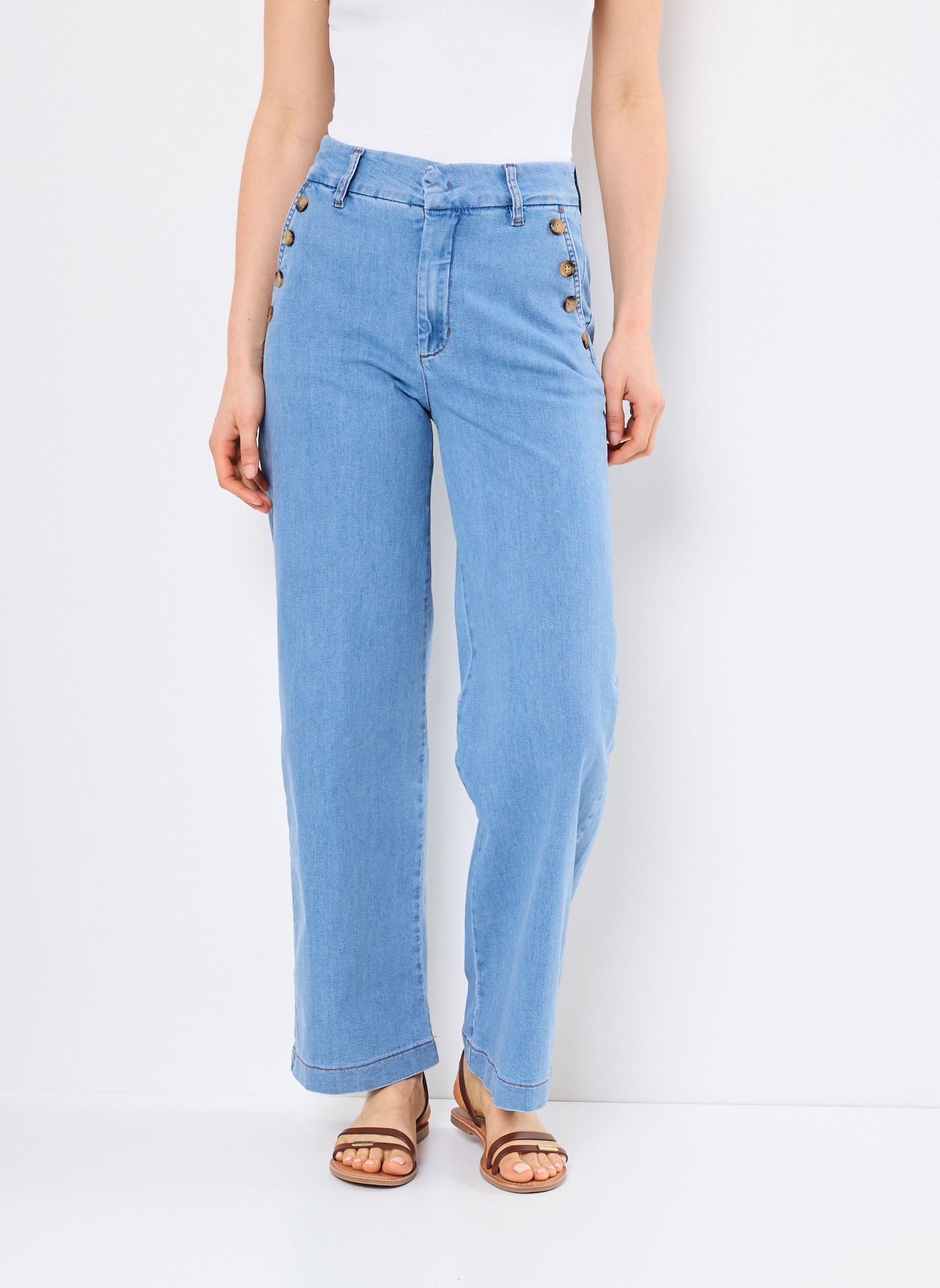 Wijde jeans / Flared Jeans Nuamber Pants W. Buttons Short dames blauw Nümph Wijde jeans / Flared Jeans Nuamber Pants W. Buttons Short dames blauw LIGHT DENIM BLUE 1