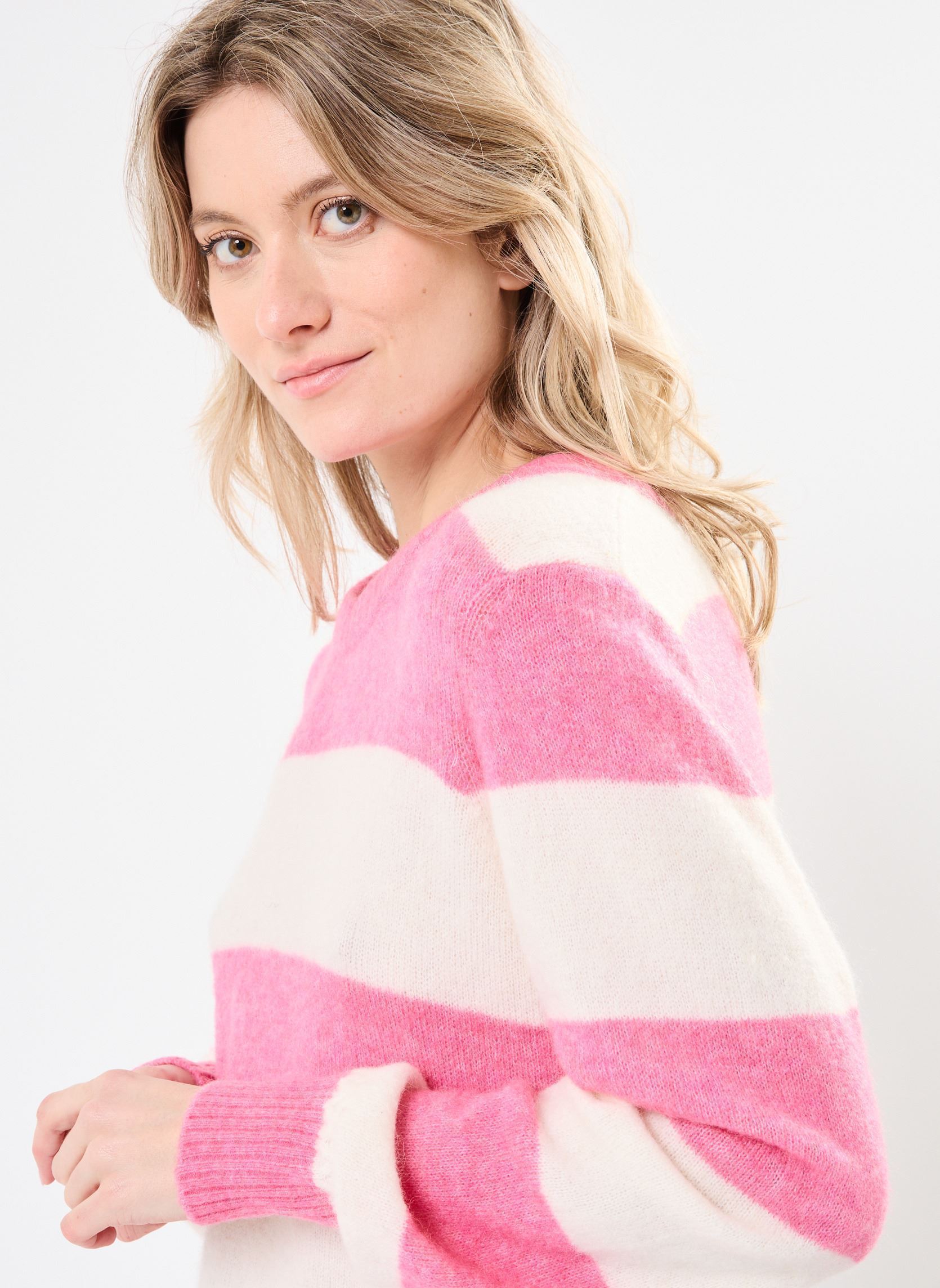Pulls NURIETTE BIG STRIPE PULLOVER femme rose Nümph Pulls NURIETTE BIG STRIPE PULLOVER femme rose Pink Cosmos